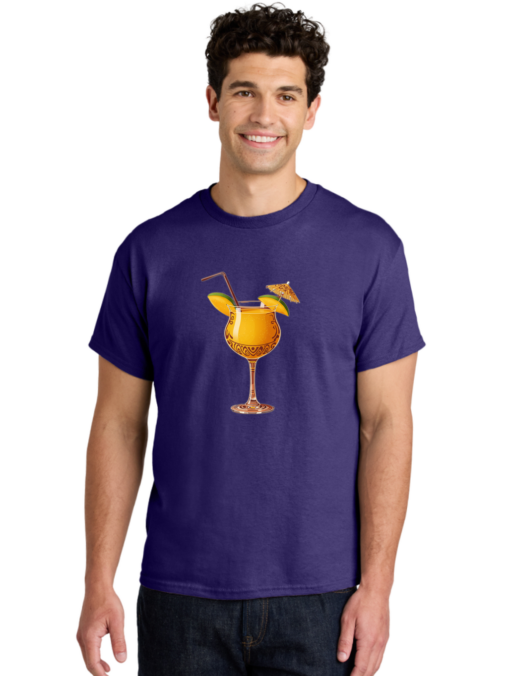 Cocktail-2 Men'S Graphic Tee, 100% Cotton, Comfortable Casual Summer Wear, Machine Washable, Tropical Cocktail, Orange Drink, Elegant Glass, Straw, Paper Umbrella, Exotic Flavors, Summer Fun, Refreshing Drink, Citrus Twist, Party Atmosphere Bab762