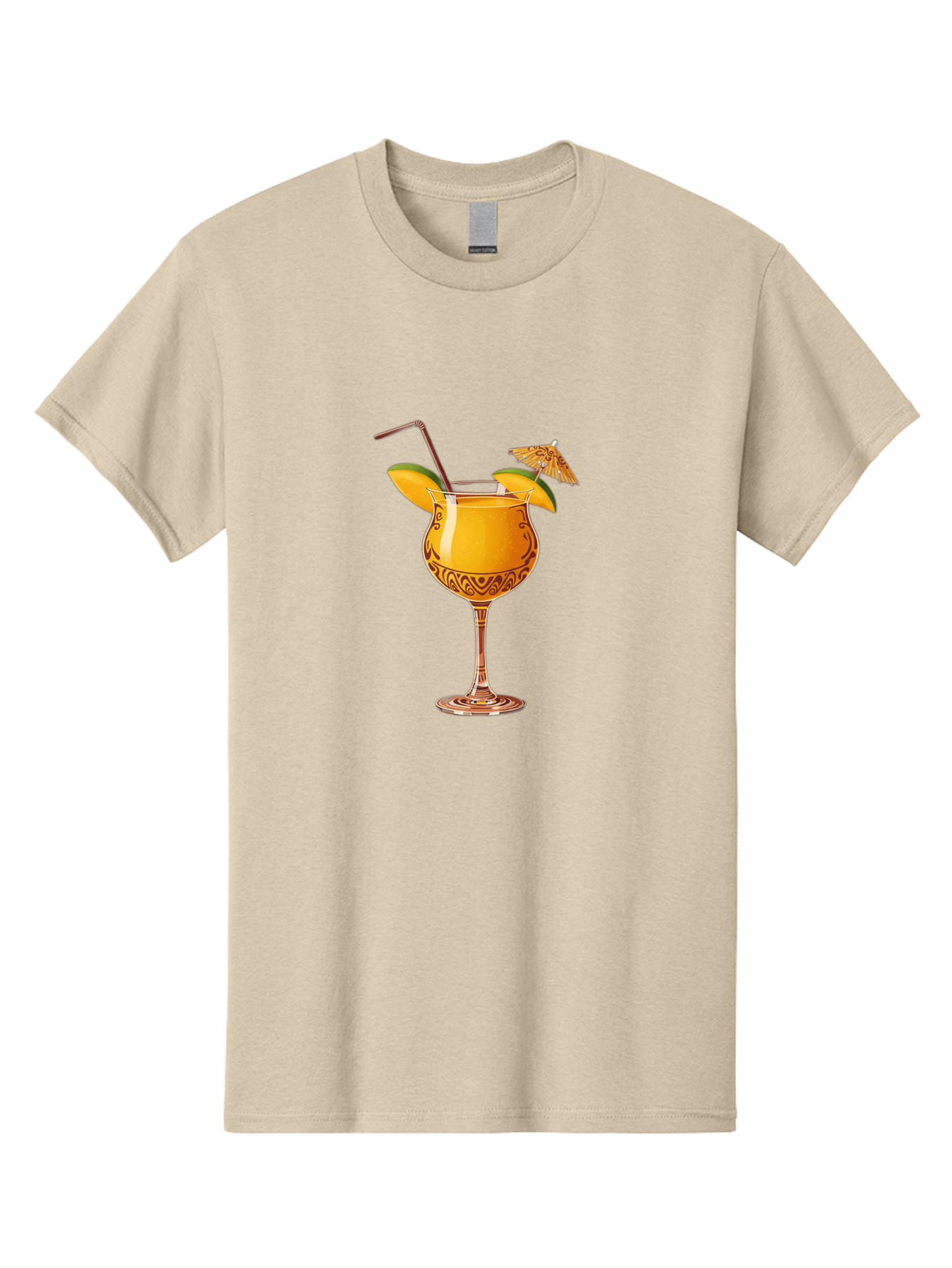 Cocktail-2 Men'S Graphic Tee, 100% Cotton, Comfortable Casual Summer Wear, Machine Washable, Tropical Cocktail, Orange Drink, Elegant Glass, Straw, Paper Umbrella, Exotic Flavors, Summer Fun, Refreshing Drink, Citrus Twist, Party Atmosphere Bab762