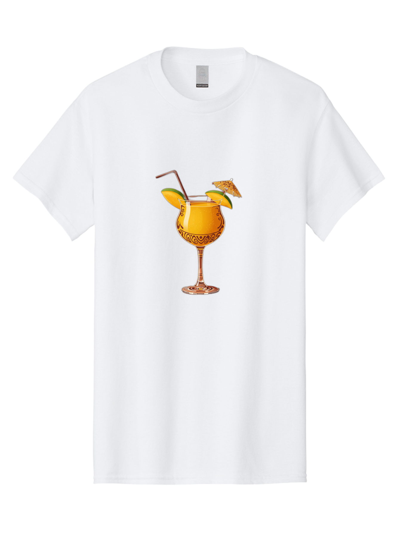 Cocktail-2 Men'S Graphic Tee, 100% Cotton, Comfortable Casual Summer Wear, Machine Washable, Tropical Cocktail, Orange Drink, Elegant Glass, Straw, Paper Umbrella, Exotic Flavors, Summer Fun, Refreshing Drink, Citrus Twist, Party Atmosphere Bab762
