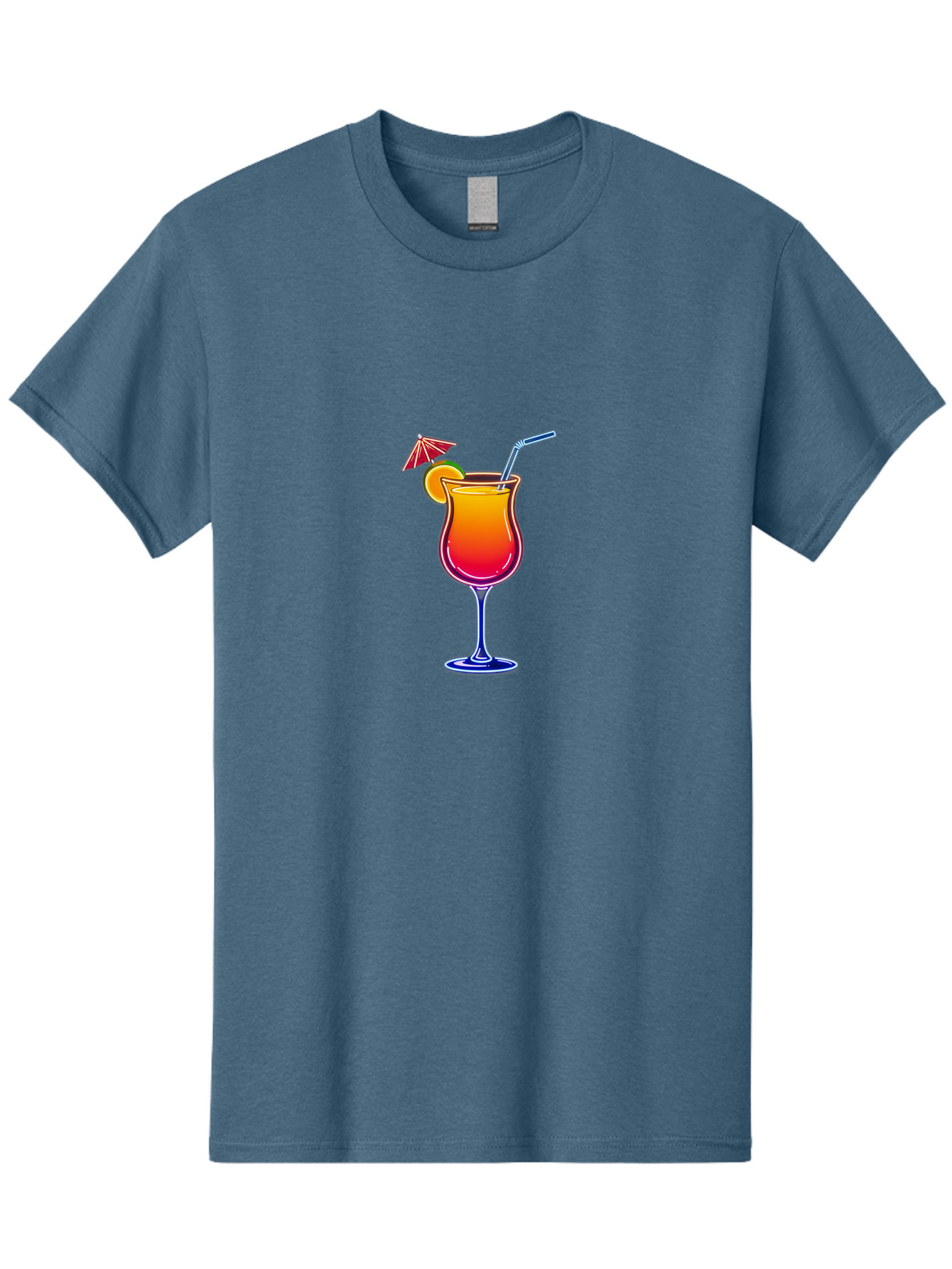 Cocktail-Glass-1 Men'S Graphic Tee, 100% Cotton, Comfortable Casual Summer Wear, Machine Washable, Colorful Cocktail, Gradient Drink, Wine Glass, Orange Slice Garnish, Straw, Umbrella, Vibrant Colors, Refreshing Beverage, Summer Drink, Bab763