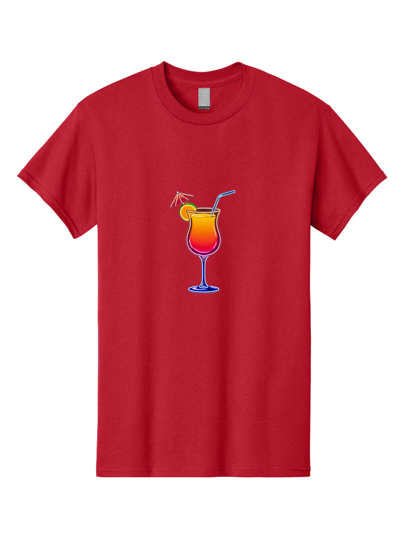 Cocktail-Glass-1 Men'S Graphic Tee, 100% Cotton, Comfortable Casual Summer Wear, Machine Washable, Colorful Cocktail, Gradient Drink, Wine Glass, Orange Slice Garnish, Straw, Umbrella, Vibrant Colors, Refreshing Beverage, Summer Drink, Bab763