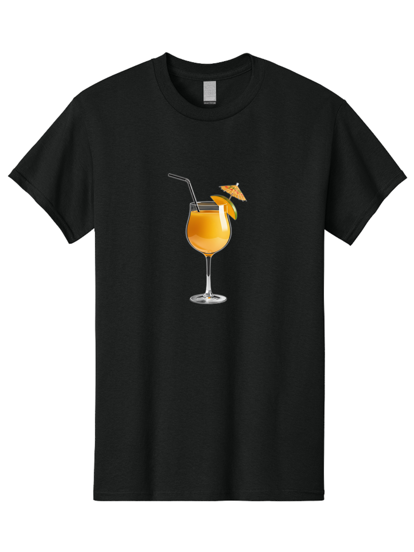 Cocktail-Glass Men'S Graphic Tee, 100% Cotton, Comfortable Casual Summer Wear, Machine Washable, Orange Cocktail, Refreshing Drink, Summer Beverage, Citrus Flavor, Tall Glass, Elegant Stemware, Metal Straw, Paper Umbrella, Orange Slice, Bab764