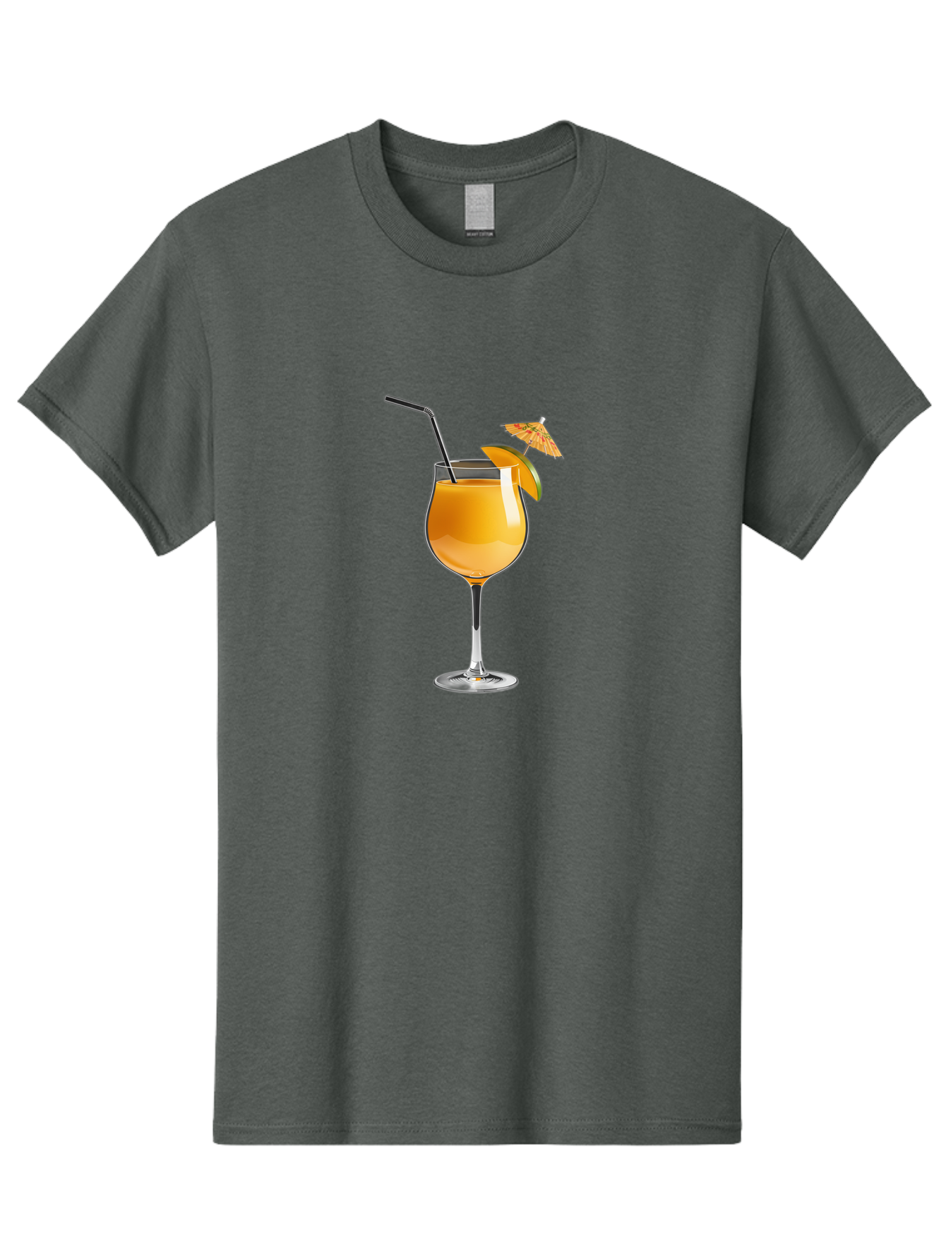 Cocktail-Glass Men'S Graphic Tee, 100% Cotton, Comfortable Casual Summer Wear, Machine Washable, Orange Cocktail, Refreshing Drink, Summer Beverage, Citrus Flavor, Tall Glass, Elegant Stemware, Metal Straw, Paper Umbrella, Orange Slice, Bab764