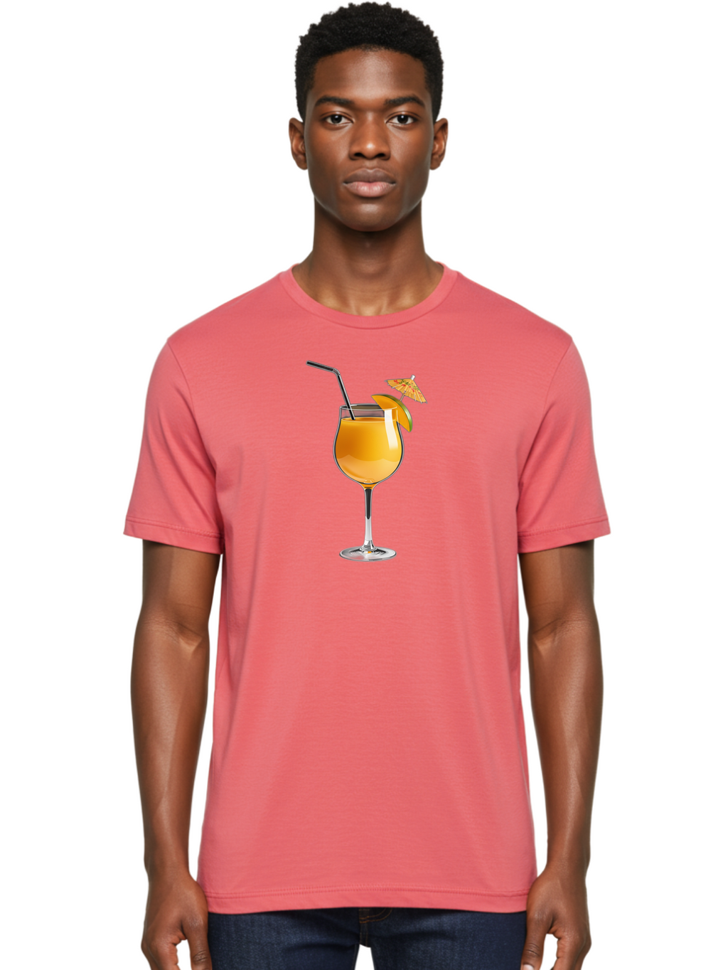 Cocktail-Glass Men'S Graphic Tee, 100% Cotton, Comfortable Casual Summer Wear, Machine Washable, Orange Cocktail, Refreshing Drink, Summer Beverage, Citrus Flavor, Tall Glass, Elegant Stemware, Metal Straw, Paper Umbrella, Orange Slice, Bab764