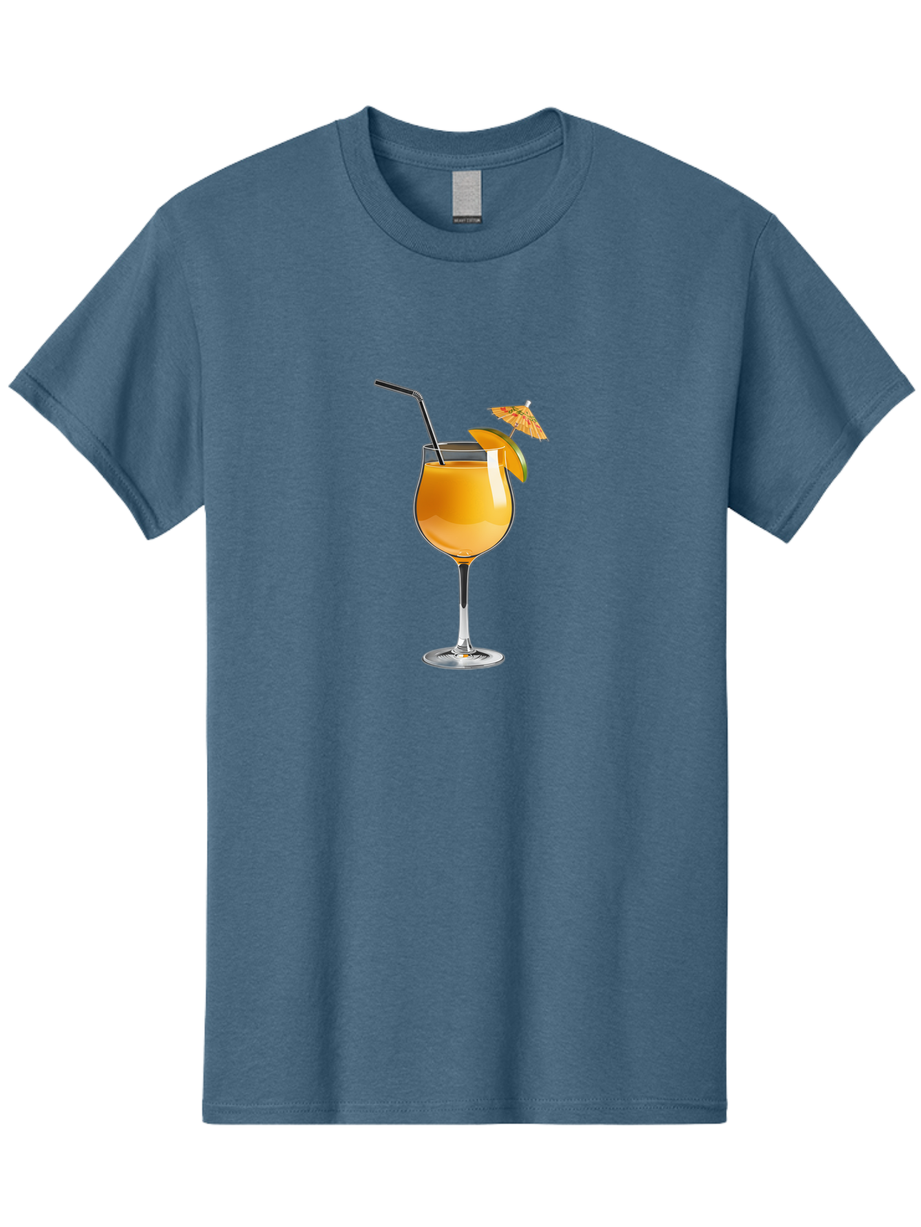 Cocktail-Glass Men'S Graphic Tee, 100% Cotton, Comfortable Casual Summer Wear, Machine Washable, Orange Cocktail, Refreshing Drink, Summer Beverage, Citrus Flavor, Tall Glass, Elegant Stemware, Metal Straw, Paper Umbrella, Orange Slice, Bab764