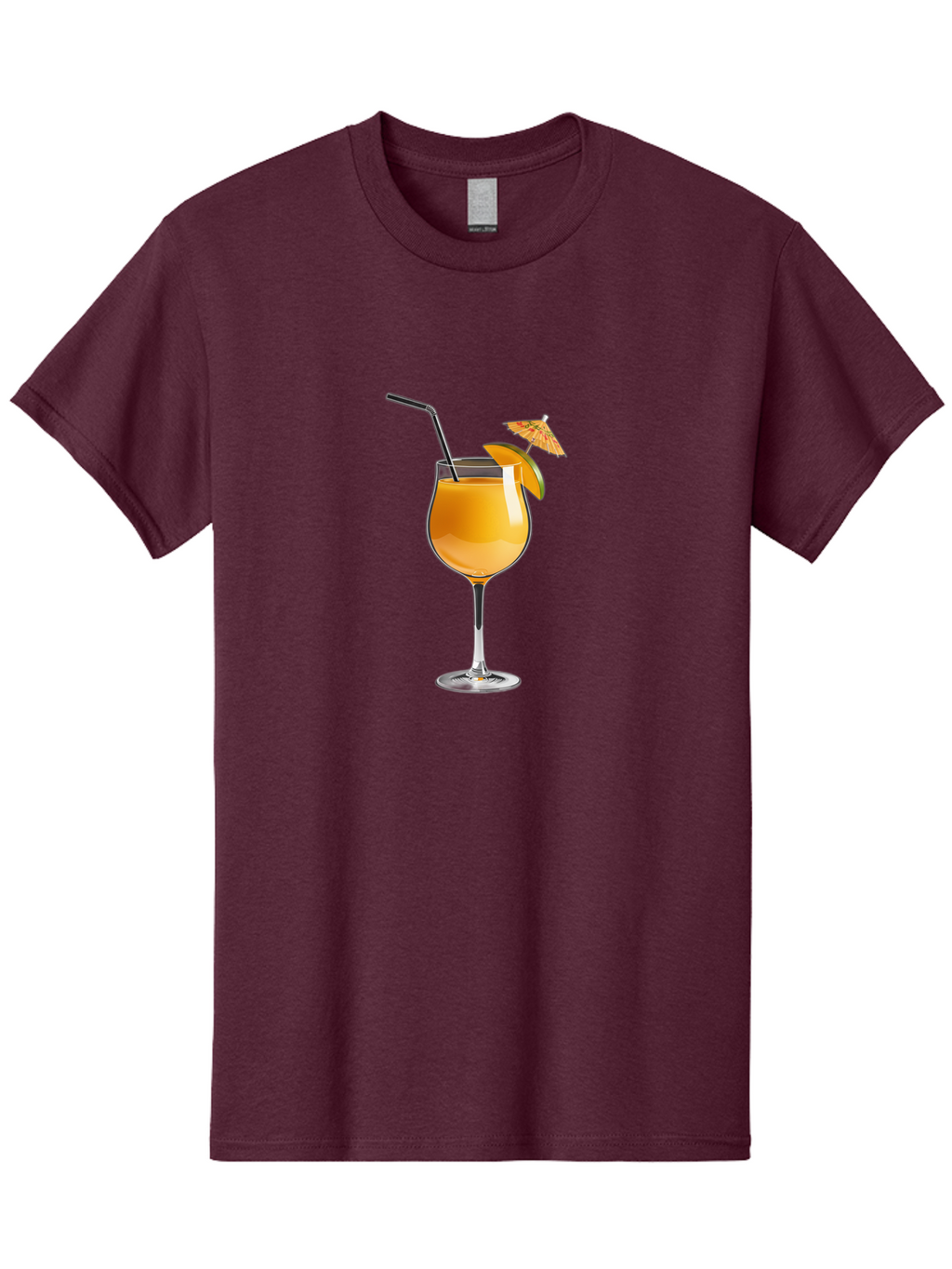 Cocktail-Glass Men'S Graphic Tee, 100% Cotton, Comfortable Casual Summer Wear, Machine Washable, Orange Cocktail, Refreshing Drink, Summer Beverage, Citrus Flavor, Tall Glass, Elegant Stemware, Metal Straw, Paper Umbrella, Orange Slice, Bab764