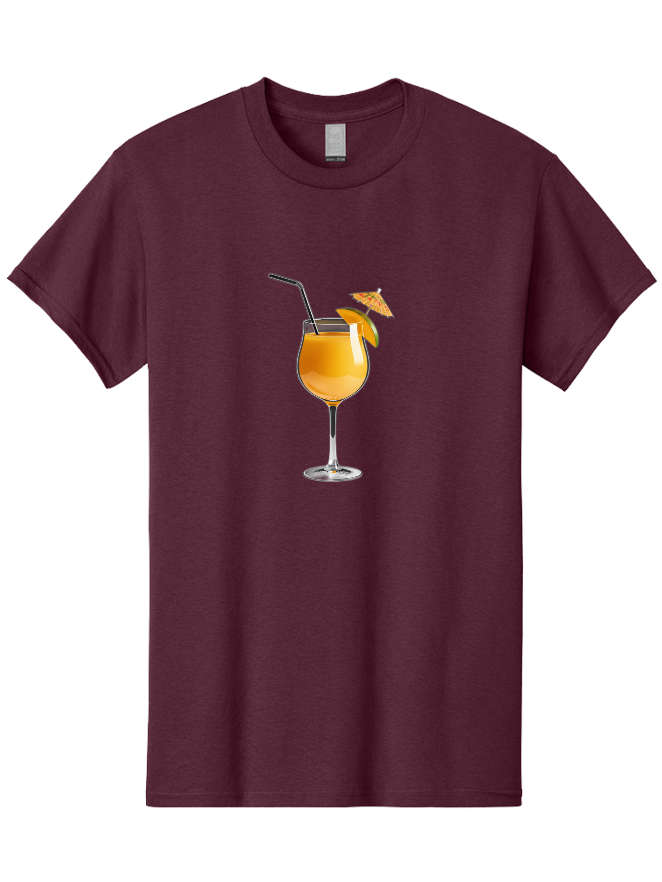 Cocktail-Glass Men'S Graphic Tee, 100% Cotton, Comfortable Casual Summer Wear, Machine Washable, Orange Cocktail, Refreshing Drink, Summer Beverage, Citrus Flavor, Tall Glass, Elegant Stemware, Metal Straw, Paper Umbrella, Orange Slice, Bab764