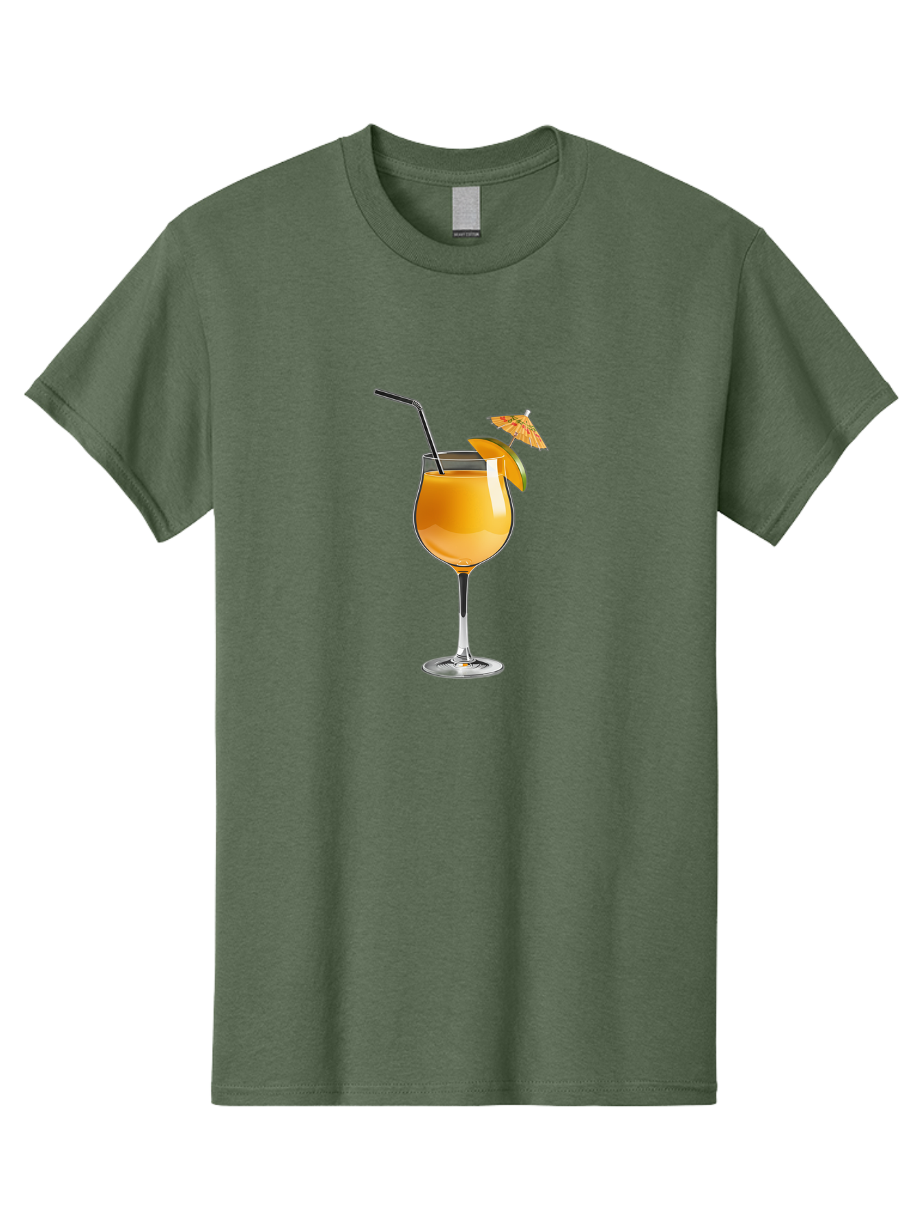Cocktail-Glass Men'S Graphic Tee, 100% Cotton, Comfortable Casual Summer Wear, Machine Washable, Orange Cocktail, Refreshing Drink, Summer Beverage, Citrus Flavor, Tall Glass, Elegant Stemware, Metal Straw, Paper Umbrella, Orange Slice, Bab764