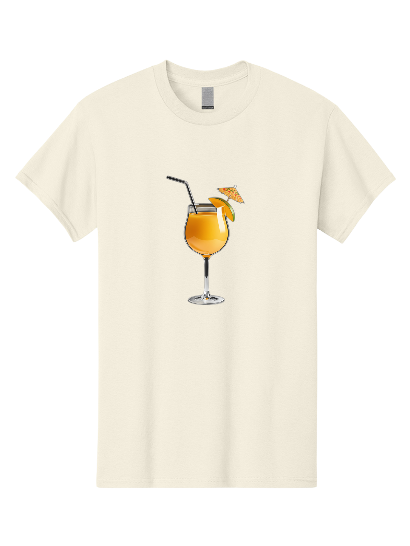 Cocktail-Glass Men'S Graphic Tee, 100% Cotton, Comfortable Casual Summer Wear, Machine Washable, Orange Cocktail, Refreshing Drink, Summer Beverage, Citrus Flavor, Tall Glass, Elegant Stemware, Metal Straw, Paper Umbrella, Orange Slice, Bab764
