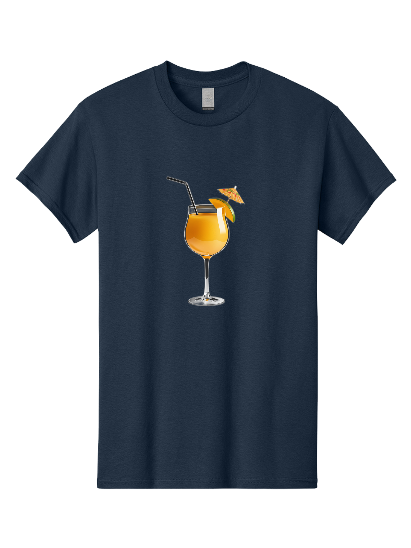 Cocktail-Glass Men'S Graphic Tee, 100% Cotton, Comfortable Casual Summer Wear, Machine Washable, Orange Cocktail, Refreshing Drink, Summer Beverage, Citrus Flavor, Tall Glass, Elegant Stemware, Metal Straw, Paper Umbrella, Orange Slice, Bab764