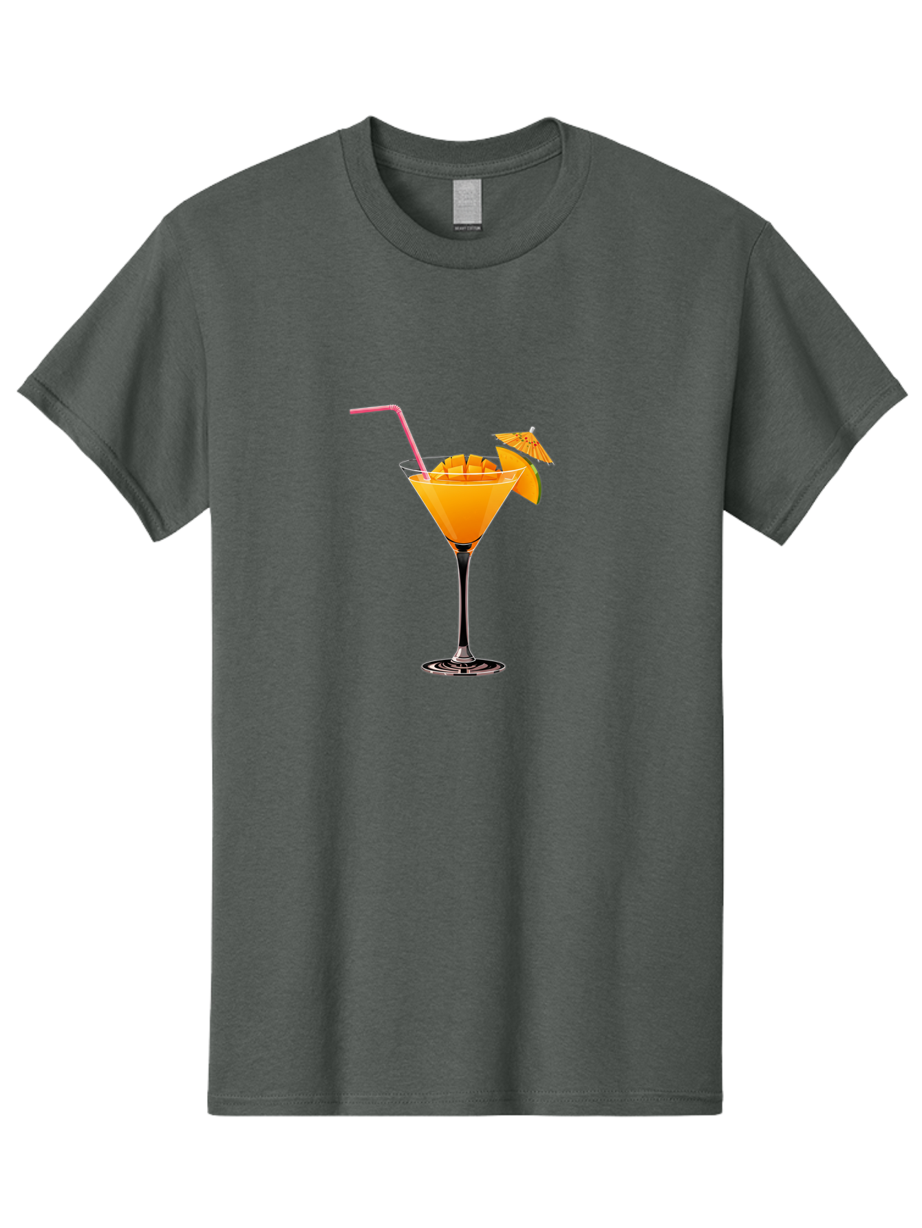 Cocktail-With-Umbrella Men'S Graphic Tee, 100% Cotton, Comfortable Casual Summer Wear, Machine Washable, Martini Glass, Orange Cocktail, Straw, Umbrella, Orange Slice, Summer Drink, Refreshing Beverage, Citrus Flavor, Cocktail Hour, Happy Hour Bab765