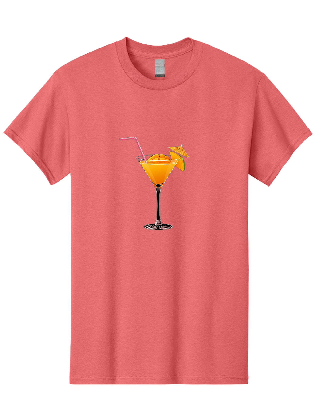 Cocktail-With-Umbrella Men'S Graphic Tee, 100% Cotton, Comfortable Casual Summer Wear, Machine Washable, Martini Glass, Orange Cocktail, Straw, Umbrella, Orange Slice, Summer Drink, Refreshing Beverage, Citrus Flavor, Cocktail Hour, Happy Hour Bab765