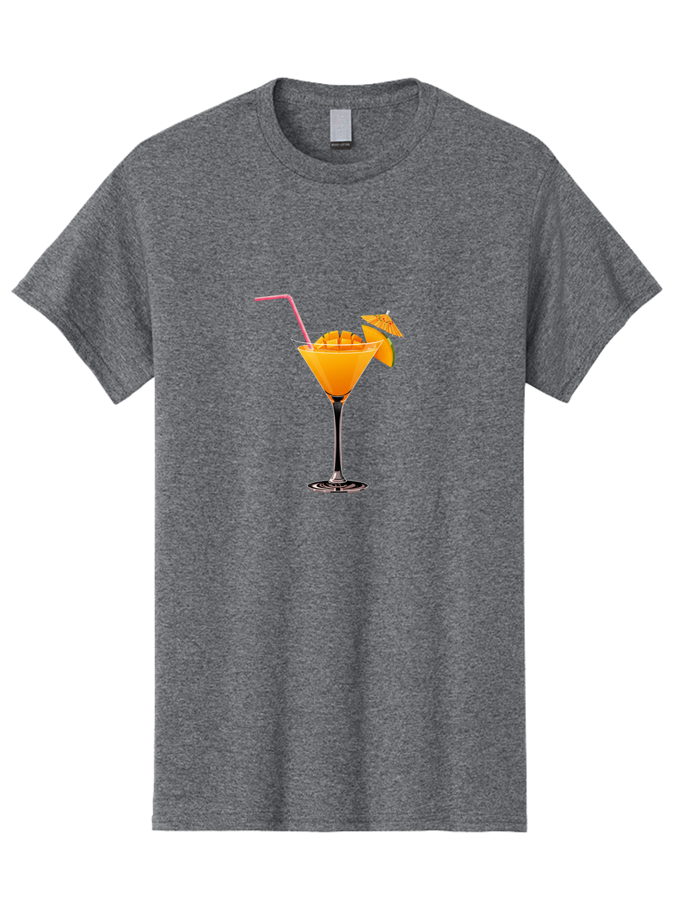 Cocktail-With-Umbrella Men'S Graphic Tee, 100% Cotton, Comfortable Casual Summer Wear, Machine Washable, Martini Glass, Orange Cocktail, Straw, Umbrella, Orange Slice, Summer Drink, Refreshing Beverage, Citrus Flavor, Cocktail Hour, Happy Hour Bab765