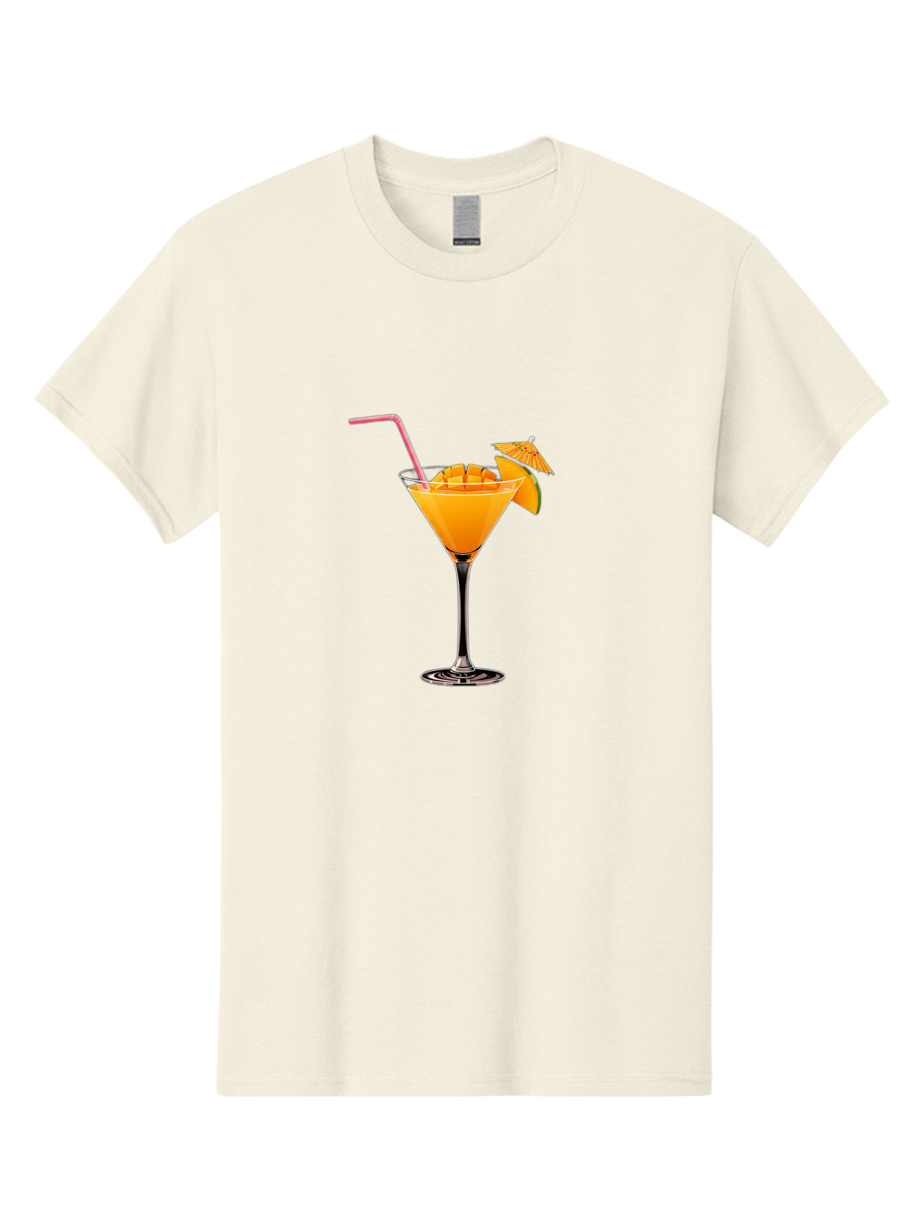 Cocktail-With-Umbrella Men'S Graphic Tee, 100% Cotton, Comfortable Casual Summer Wear, Machine Washable, Martini Glass, Orange Cocktail, Straw, Umbrella, Orange Slice, Summer Drink, Refreshing Beverage, Citrus Flavor, Cocktail Hour, Happy Hour Bab765