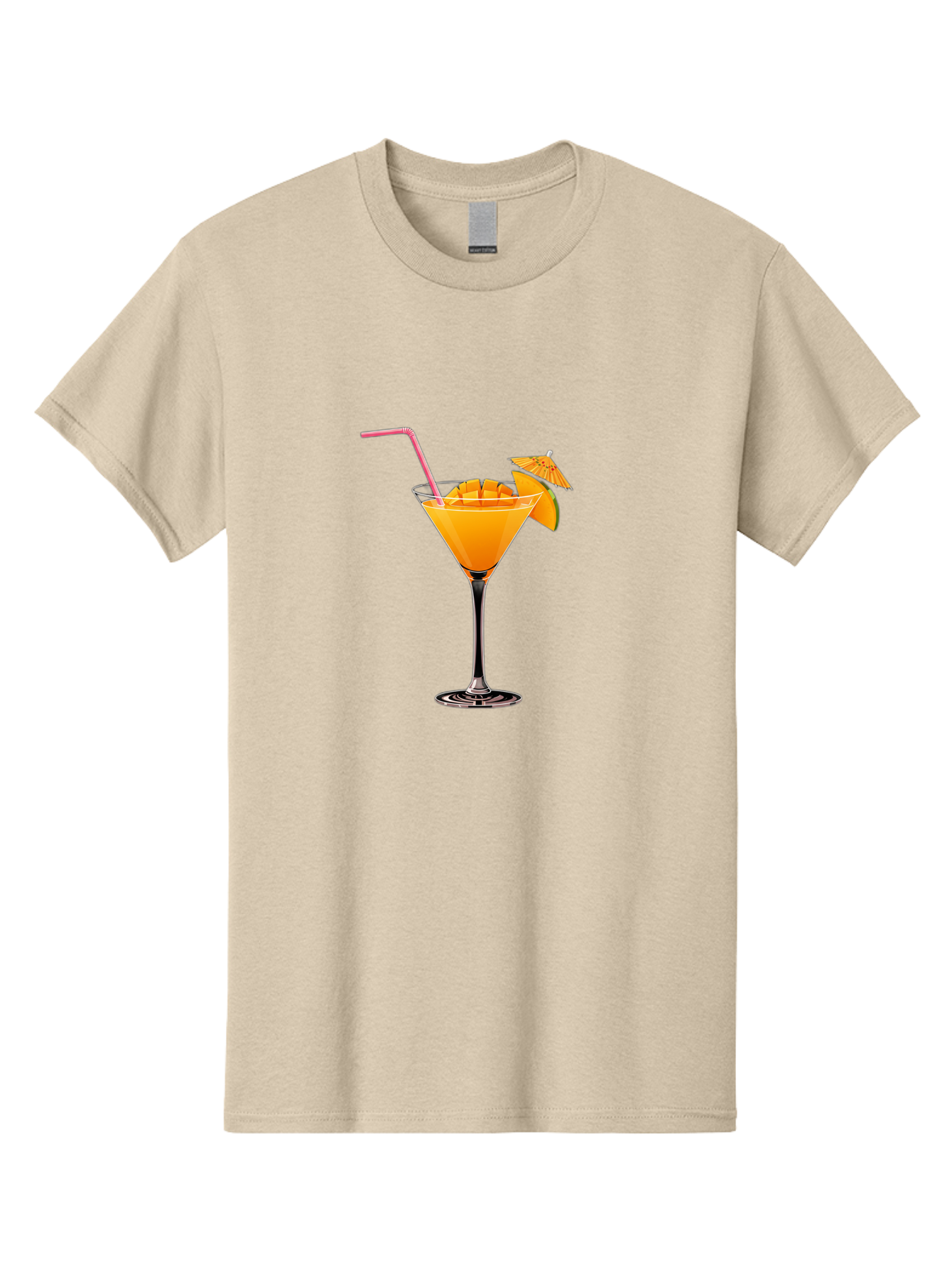 Cocktail-With-Umbrella Men'S Graphic Tee, 100% Cotton, Comfortable Casual Summer Wear, Machine Washable, Martini Glass, Orange Cocktail, Straw, Umbrella, Orange Slice, Summer Drink, Refreshing Beverage, Citrus Flavor, Cocktail Hour, Happy Hour Bab765