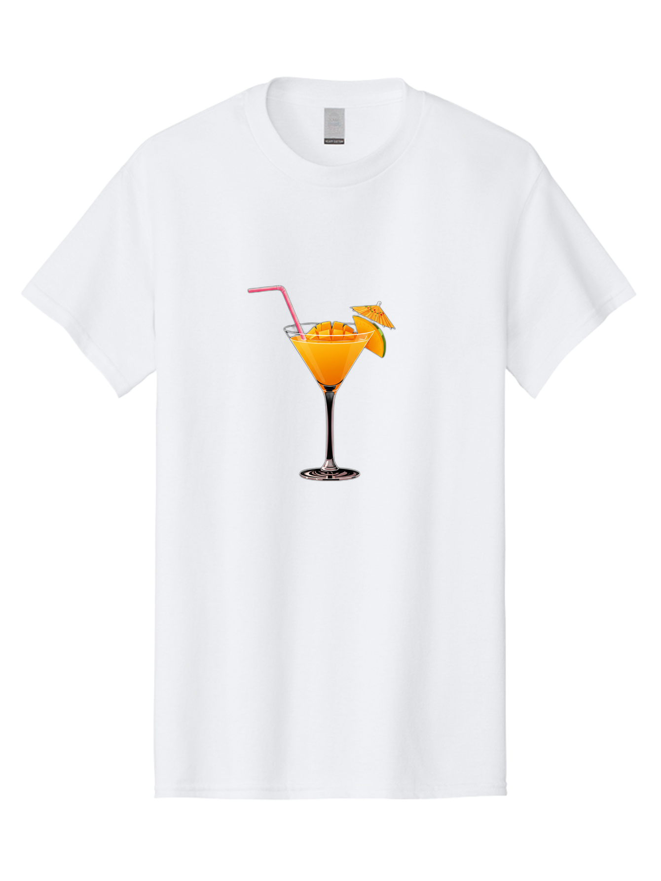 Cocktail-With-Umbrella Men'S Graphic Tee, 100% Cotton, Comfortable Casual Summer Wear, Machine Washable, Martini Glass, Orange Cocktail, Straw, Umbrella, Orange Slice, Summer Drink, Refreshing Beverage, Citrus Flavor, Cocktail Hour, Happy Hour Bab765