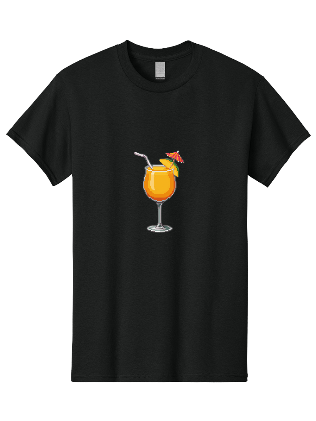 Cocktail Men'S Graphic Tee, 100% Cotton, Comfortable Casual Summer Wear, Machine Washable, Orange Cocktail, Margarita Glass, Garnished Drink, Cocktail Straw, Orange Slice, Red Umbrella, Digital Illustration, Pixel Art Bab766