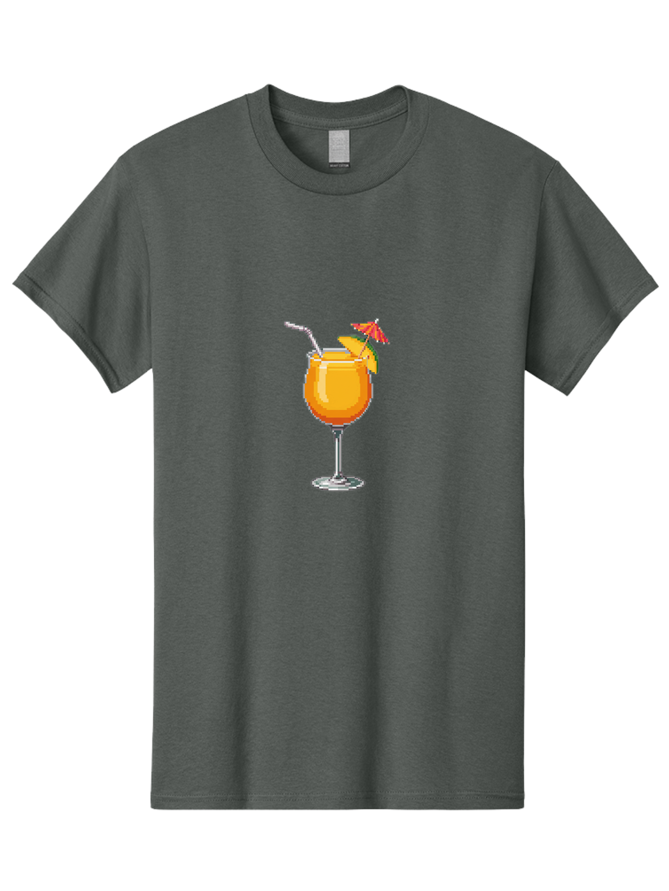 Cocktail Men'S Graphic Tee, 100% Cotton, Comfortable Casual Summer Wear, Machine Washable, Orange Cocktail, Margarita Glass, Garnished Drink, Cocktail Straw, Orange Slice, Red Umbrella, Digital Illustration, Pixel Art Bab766