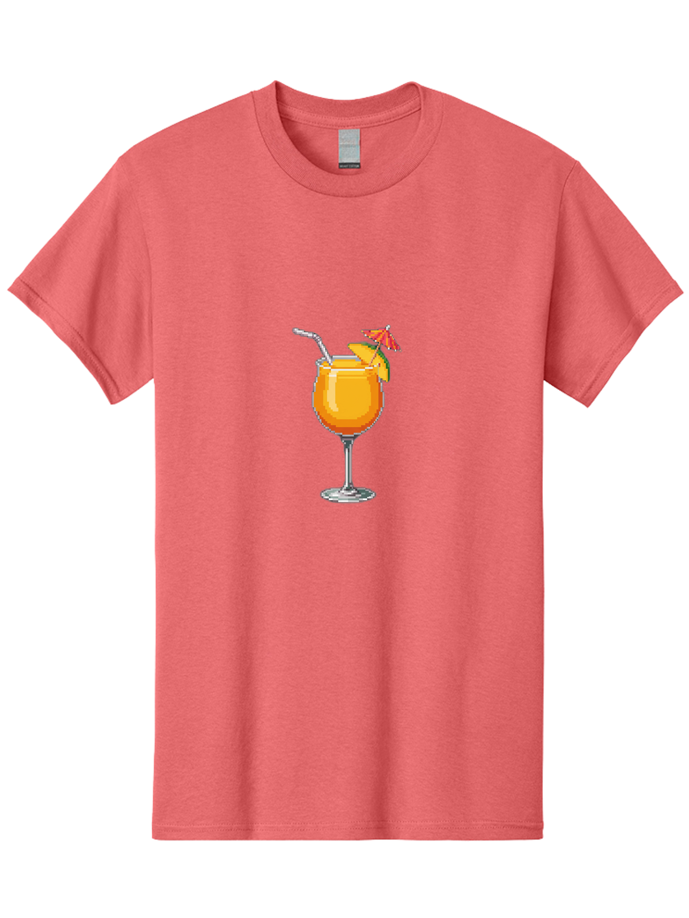 Cocktail Men'S Graphic Tee, 100% Cotton, Comfortable Casual Summer Wear, Machine Washable, Orange Cocktail, Margarita Glass, Garnished Drink, Cocktail Straw, Orange Slice, Red Umbrella, Digital Illustration, Pixel Art Bab766