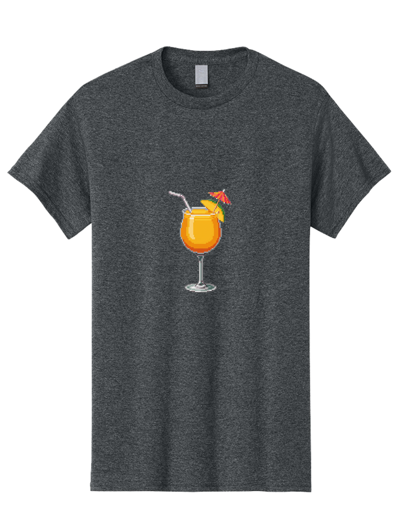 Cocktail Men'S Graphic Tee, 100% Cotton, Comfortable Casual Summer Wear, Machine Washable, Orange Cocktail, Margarita Glass, Garnished Drink, Cocktail Straw, Orange Slice, Red Umbrella, Digital Illustration, Pixel Art Bab766