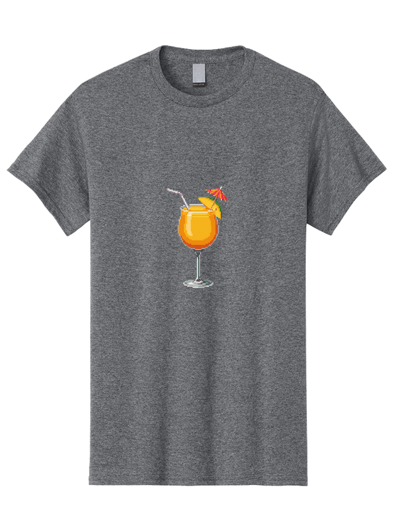 Cocktail Men'S Graphic Tee, 100% Cotton, Comfortable Casual Summer Wear, Machine Washable, Orange Cocktail, Margarita Glass, Garnished Drink, Cocktail Straw, Orange Slice, Red Umbrella, Digital Illustration, Pixel Art Bab766