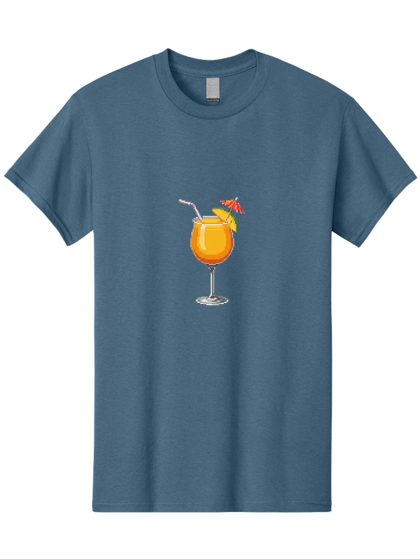 Cocktail Men'S Graphic Tee, 100% Cotton, Comfortable Casual Summer Wear, Machine Washable, Orange Cocktail, Margarita Glass, Garnished Drink, Cocktail Straw, Orange Slice, Red Umbrella, Digital Illustration, Pixel Art Bab766