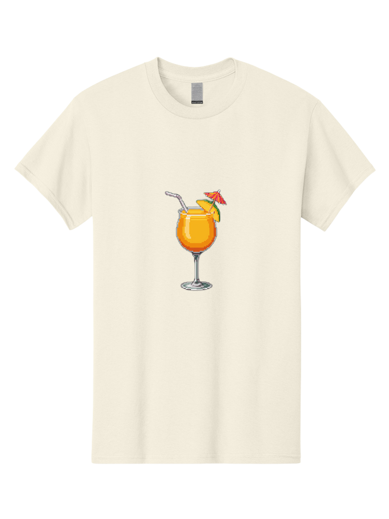 Cocktail Men'S Graphic Tee, 100% Cotton, Comfortable Casual Summer Wear, Machine Washable, Orange Cocktail, Margarita Glass, Garnished Drink, Cocktail Straw, Orange Slice, Red Umbrella, Digital Illustration, Pixel Art Bab766
