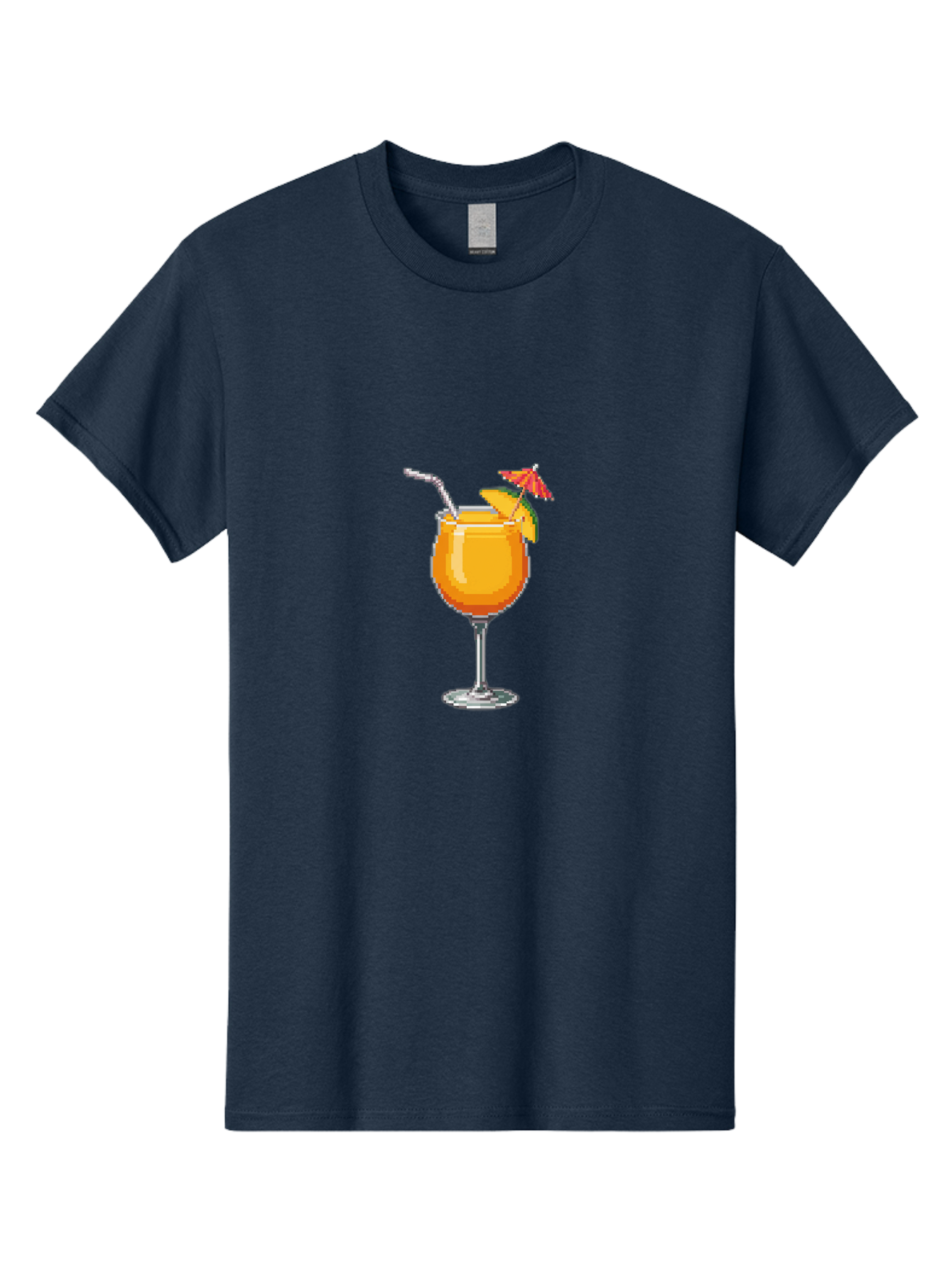 Cocktail Men'S Graphic Tee, 100% Cotton, Comfortable Casual Summer Wear, Machine Washable, Orange Cocktail, Margarita Glass, Garnished Drink, Cocktail Straw, Orange Slice, Red Umbrella, Digital Illustration, Pixel Art Bab766