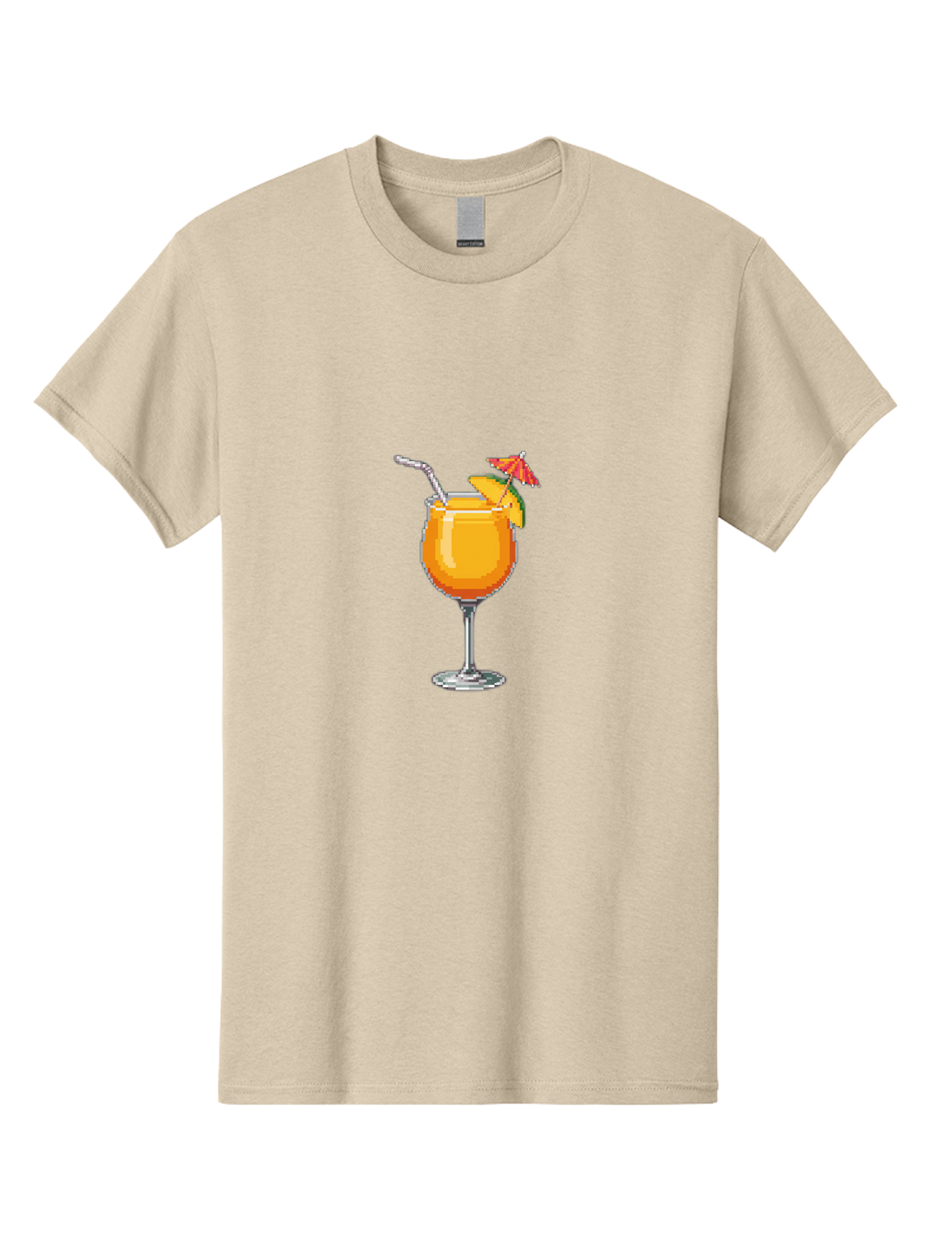 Cocktail Men'S Graphic Tee, 100% Cotton, Comfortable Casual Summer Wear, Machine Washable, Orange Cocktail, Margarita Glass, Garnished Drink, Cocktail Straw, Orange Slice, Red Umbrella, Digital Illustration, Pixel Art Bab766