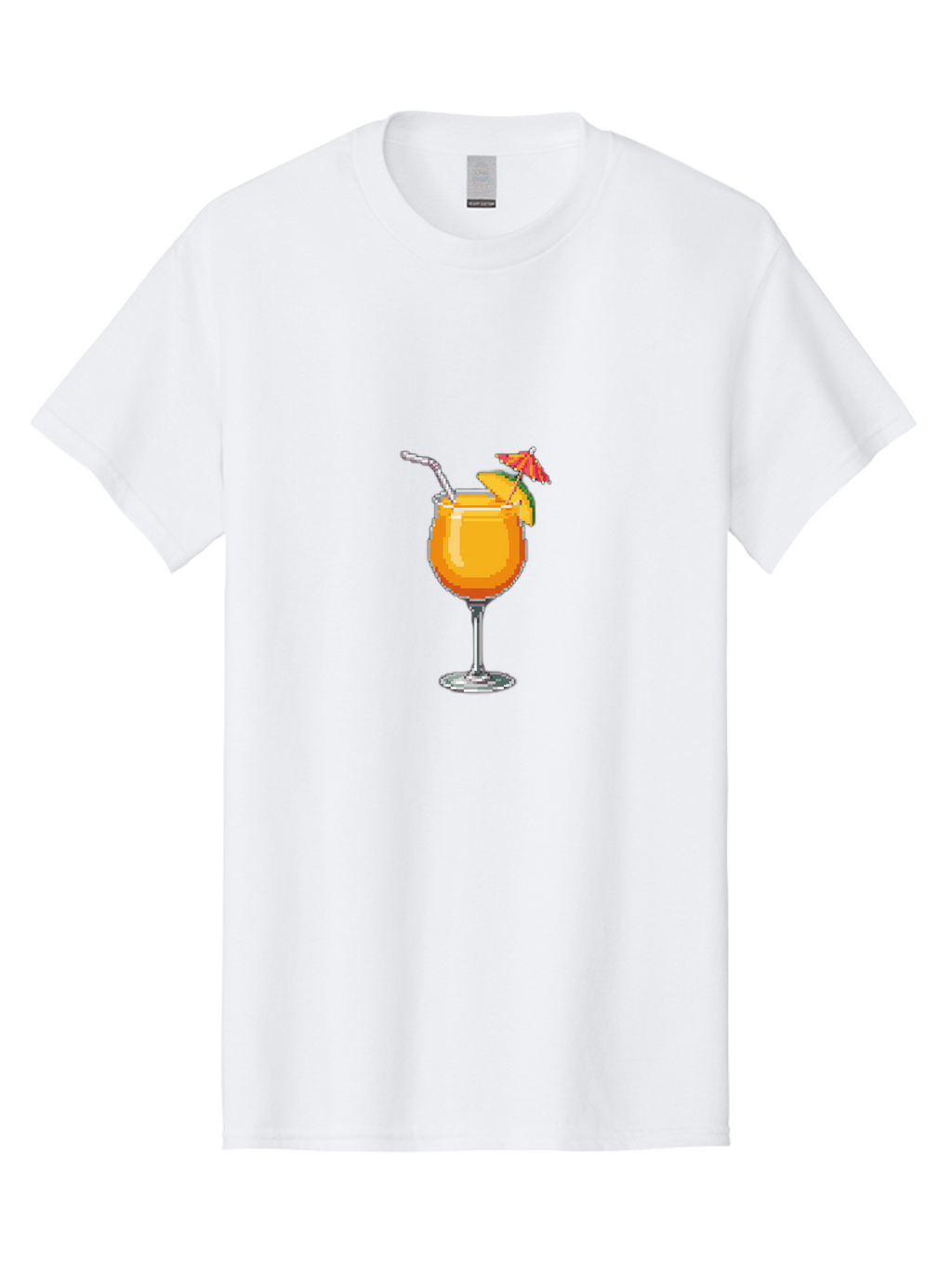Cocktail Men'S Graphic Tee, 100% Cotton, Comfortable Casual Summer Wear, Machine Washable, Orange Cocktail, Margarita Glass, Garnished Drink, Cocktail Straw, Orange Slice, Red Umbrella, Digital Illustration, Pixel Art Bab766