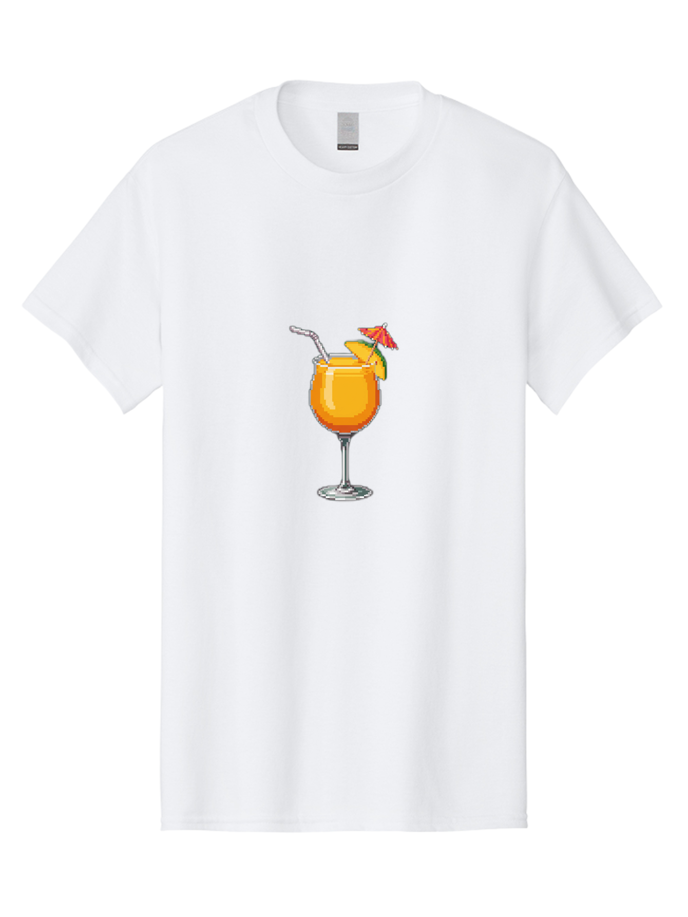 Cocktail Men'S Graphic Tee, 100% Cotton, Comfortable Casual Summer Wear, Machine Washable, Orange Cocktail, Margarita Glass, Garnished Drink, Cocktail Straw, Orange Slice, Red Umbrella, Digital Illustration, Pixel Art Bab766