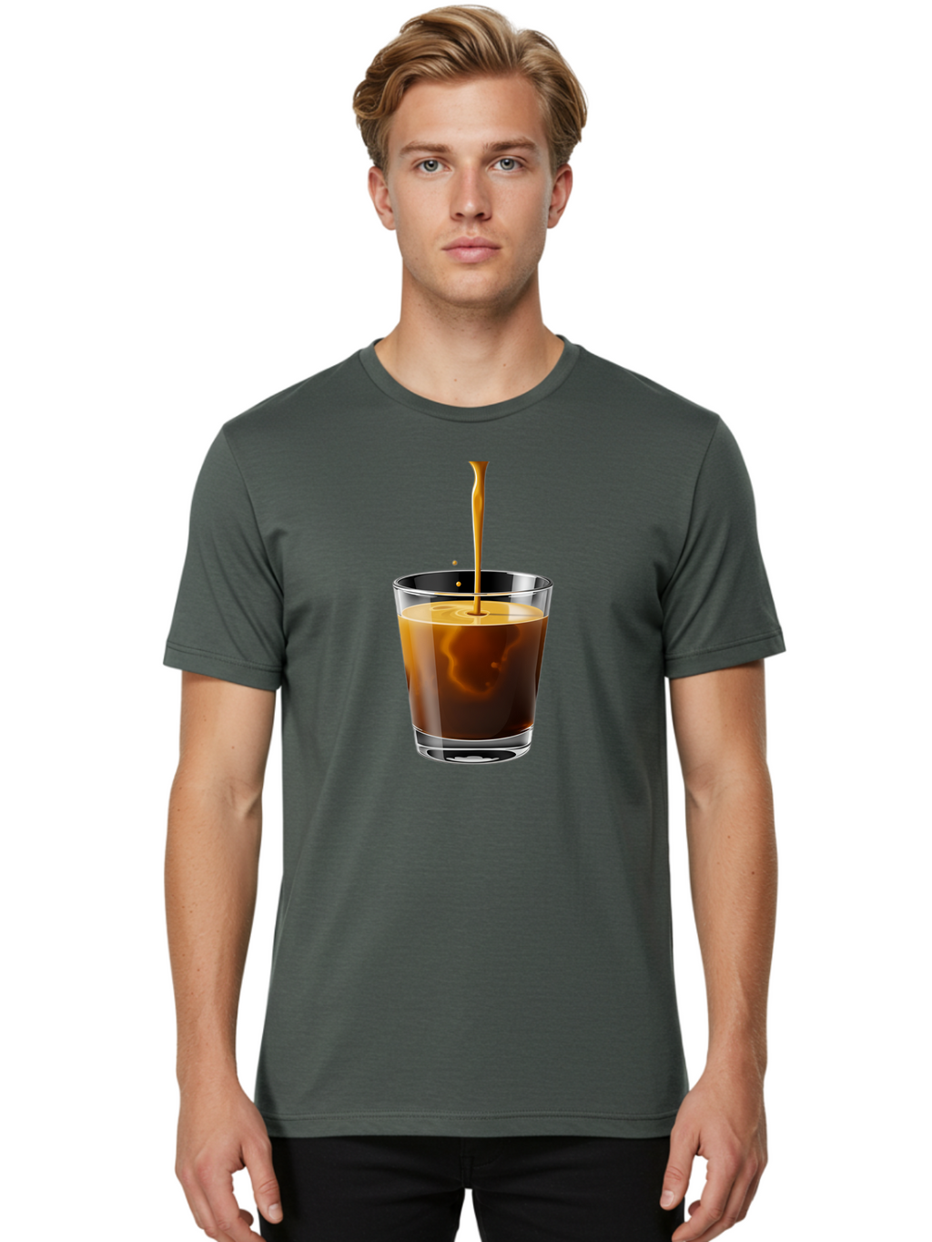 Coffee-1 Men'S Graphic Tee, 100% Cotton, Comfortable Casual Summer Wear, Machine Washable, Coffee Pouring Into A Glass, Espresso Shot, Coffee Culture, Morning Coffee, Coffee Drink, Rich Aroma, Coffee Lover, Daily Grind Bab767