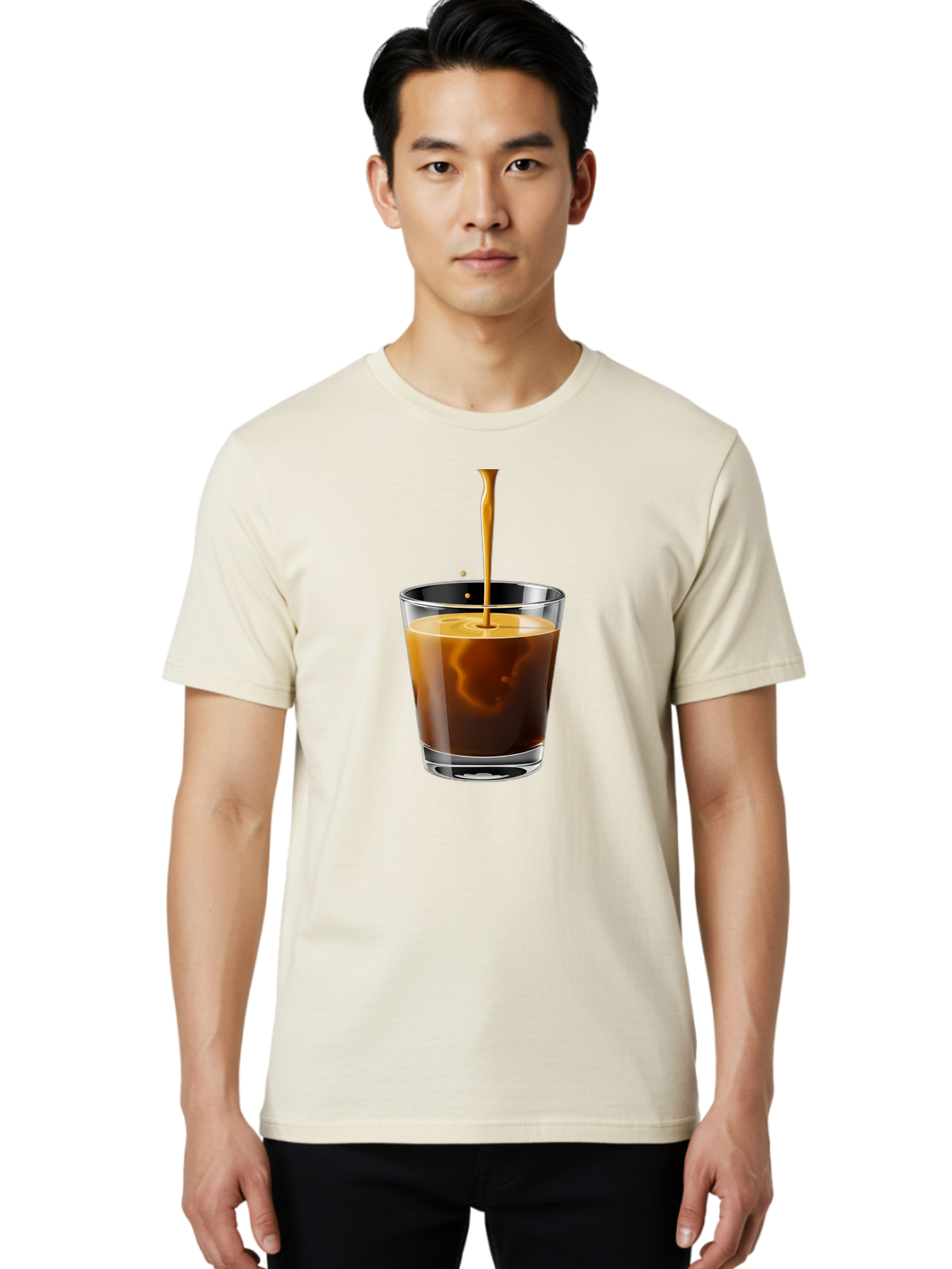 Coffee-1 Men'S Graphic Tee, 100% Cotton, Comfortable Casual Summer Wear, Machine Washable, Coffee Pouring Into A Glass, Espresso Shot, Coffee Culture, Morning Coffee, Coffee Drink, Rich Aroma, Coffee Lover, Daily Grind Bab767