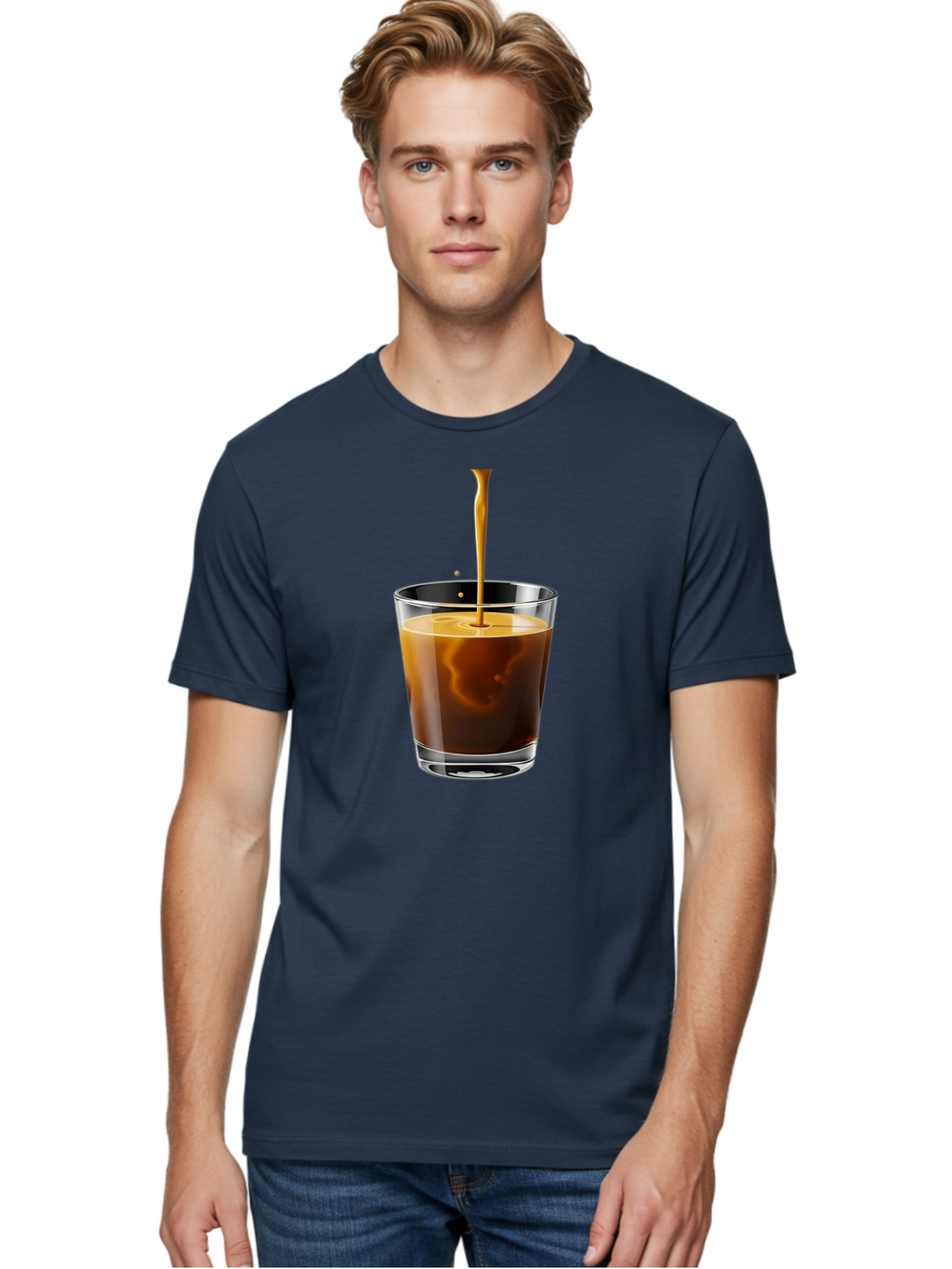 Coffee-1 Men'S Graphic Tee, 100% Cotton, Comfortable Casual Summer Wear, Machine Washable, Coffee Pouring Into A Glass, Espresso Shot, Coffee Culture, Morning Coffee, Coffee Drink, Rich Aroma, Coffee Lover, Daily Grind Bab767
