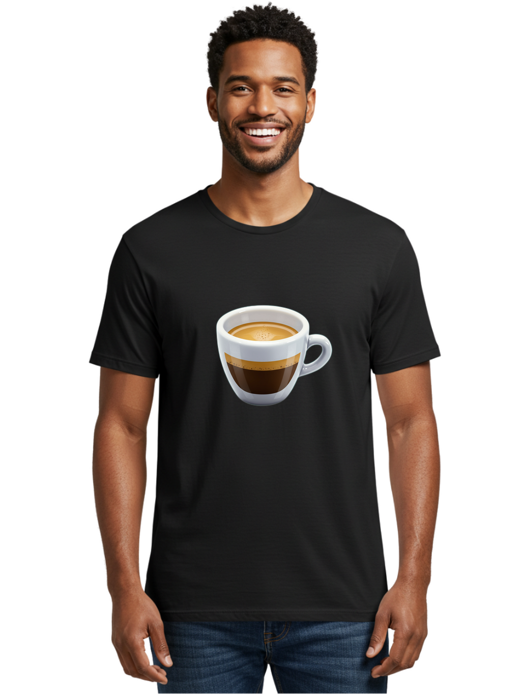 Coffee-3 Men'S Graphic Tee, 100% Cotton, Comfortable Casual Summer Wear, Machine Washable, Espresso In White Cup, Coffee Drink, Rich Flavor, Small Cup, Morning Coffee, Coffee Art, Crema On Top, Dark Brown Espresso Bab769