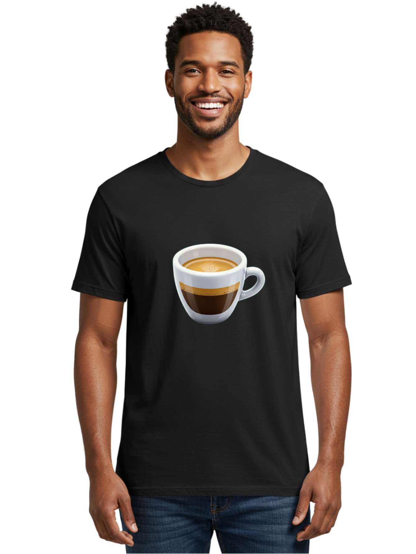 Coffee-3 Men'S Graphic Tee, 100% Cotton, Comfortable Casual Summer Wear, Machine Washable, Espresso In White Cup, Coffee Drink, Rich Flavor, Small Cup, Morning Coffee, Coffee Art, Crema On Top, Dark Brown Espresso Bab769