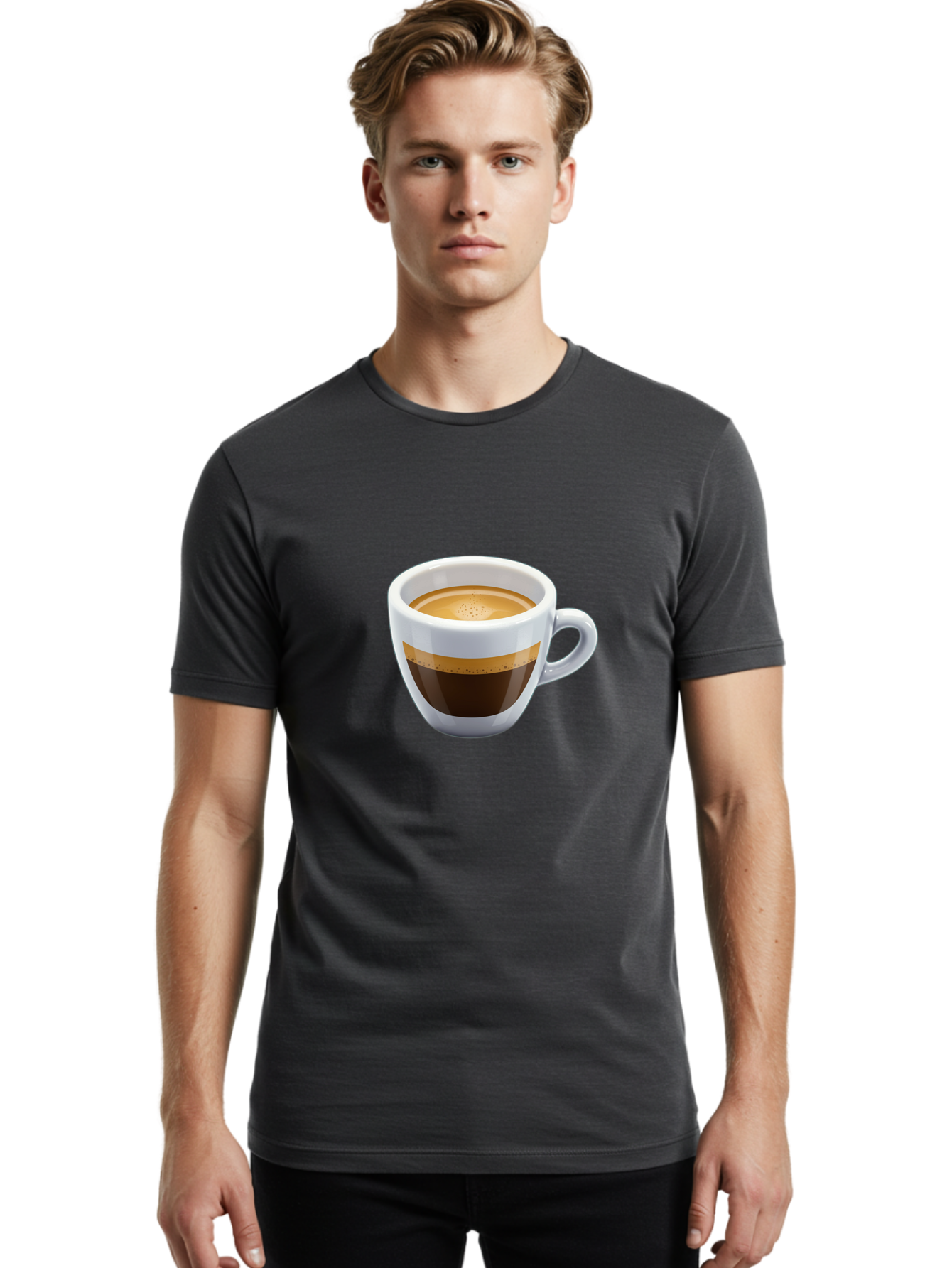 Coffee-3 Men'S Graphic Tee, 100% Cotton, Comfortable Casual Summer Wear, Machine Washable, Espresso In White Cup, Coffee Drink, Rich Flavor, Small Cup, Morning Coffee, Coffee Art, Crema On Top, Dark Brown Espresso Bab769