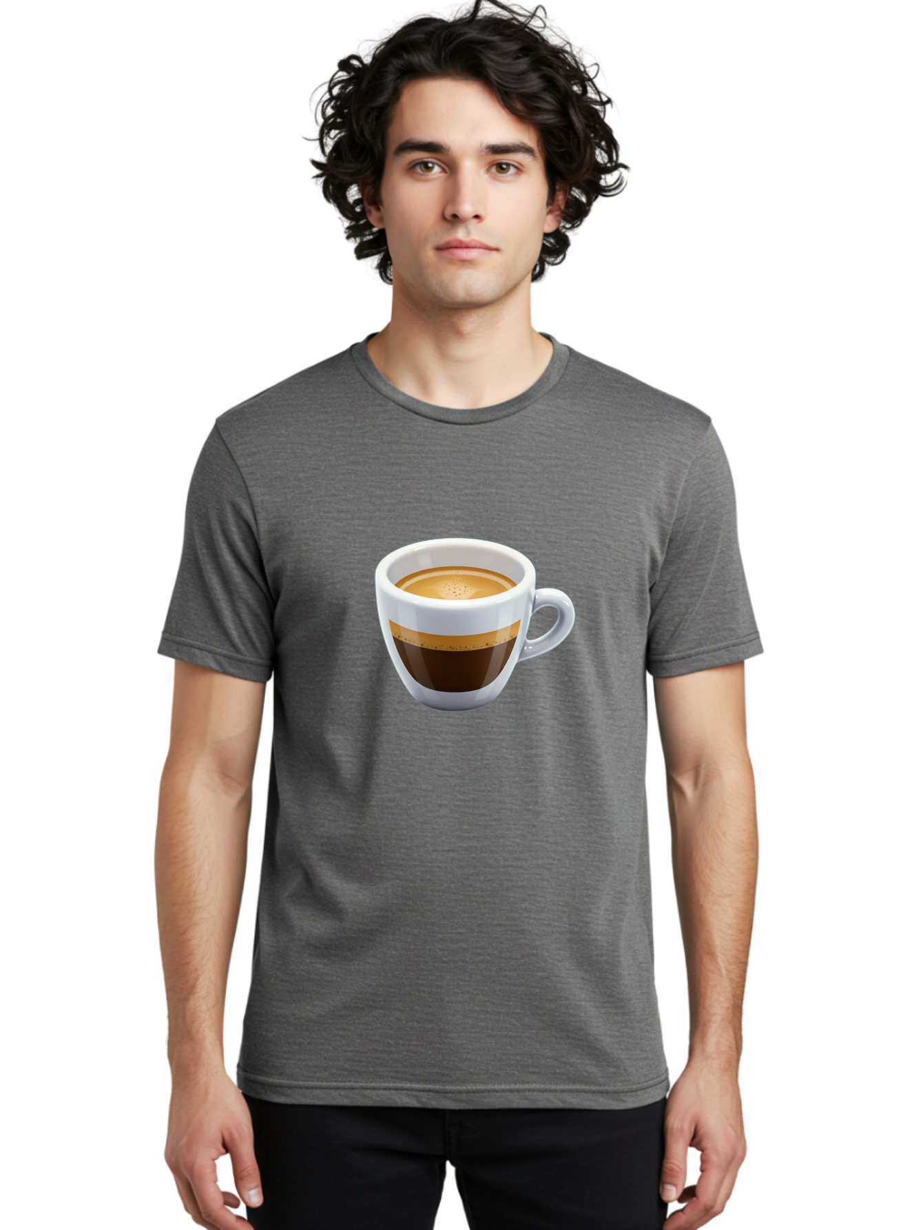 Coffee-3 Men'S Graphic Tee, 100% Cotton, Comfortable Casual Summer Wear, Machine Washable, Espresso In White Cup, Coffee Drink, Rich Flavor, Small Cup, Morning Coffee, Coffee Art, Crema On Top, Dark Brown Espresso Bab769