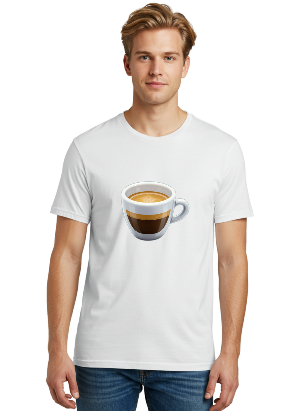 Coffee-3 Men'S Graphic Tee, 100% Cotton, Comfortable Casual Summer Wear, Machine Washable, Espresso In White Cup, Coffee Drink, Rich Flavor, Small Cup, Morning Coffee, Coffee Art, Crema On Top, Dark Brown Espresso Bab769