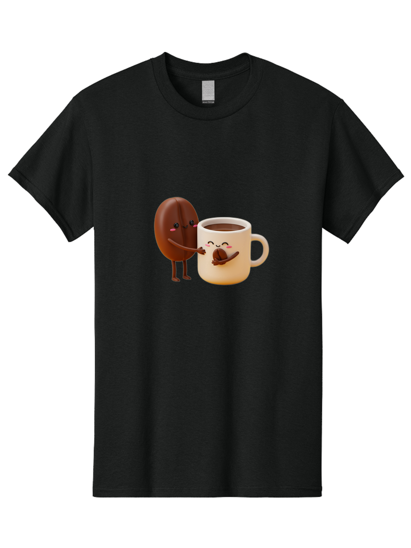 Coffee-Bean-And-Coffee-Mug Men'S Graphic Tee, 100% Cotton, Comfortable Casual Summer Wear, Machine Washable, Cartoon Coffee Bean, Anthropomorphic Coffee Mug, Cute Illustration, Digital Art, Coffee Culture, Humorous Design, Cartoon Characters, Bab770