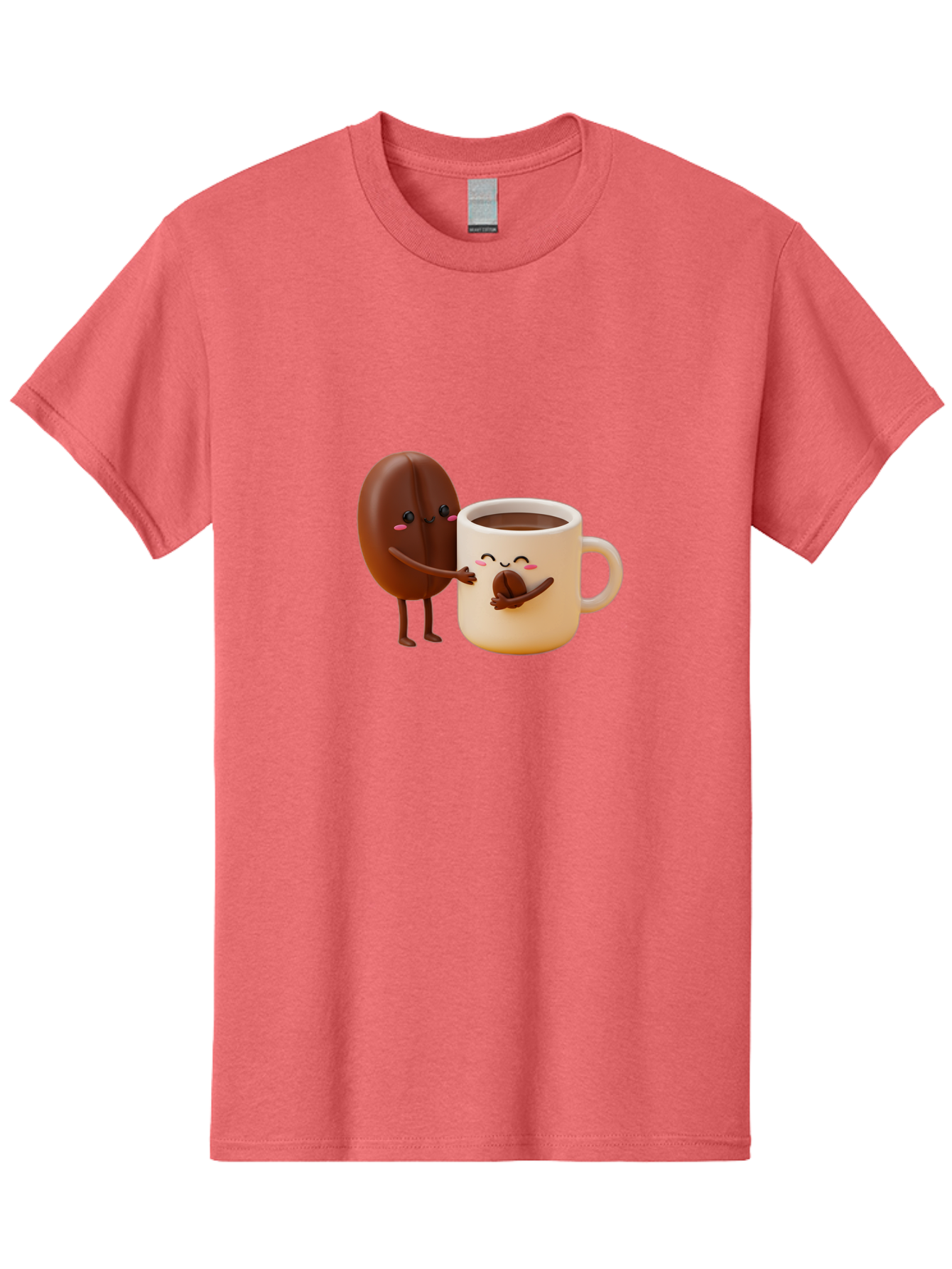 Coffee-Bean-And-Coffee-Mug Men'S Graphic Tee, 100% Cotton, Comfortable Casual Summer Wear, Machine Washable, Cartoon Coffee Bean, Anthropomorphic Coffee Mug, Cute Illustration, Digital Art, Coffee Culture, Humorous Design, Cartoon Characters, Bab770