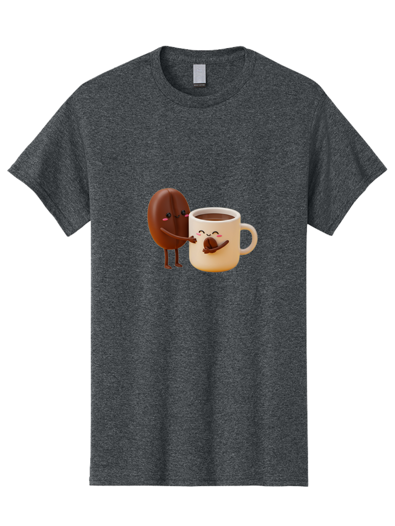 Coffee-Bean-And-Coffee-Mug Men'S Graphic Tee, 100% Cotton, Comfortable Casual Summer Wear, Machine Washable, Cartoon Coffee Bean, Anthropomorphic Coffee Mug, Cute Illustration, Digital Art, Coffee Culture, Humorous Design, Cartoon Characters, Bab770