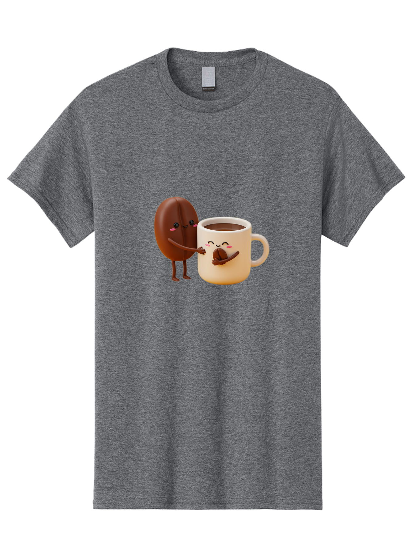 Coffee-Bean-And-Coffee-Mug Men'S Graphic Tee, 100% Cotton, Comfortable Casual Summer Wear, Machine Washable, Cartoon Coffee Bean, Anthropomorphic Coffee Mug, Cute Illustration, Digital Art, Coffee Culture, Humorous Design, Cartoon Characters, Bab770