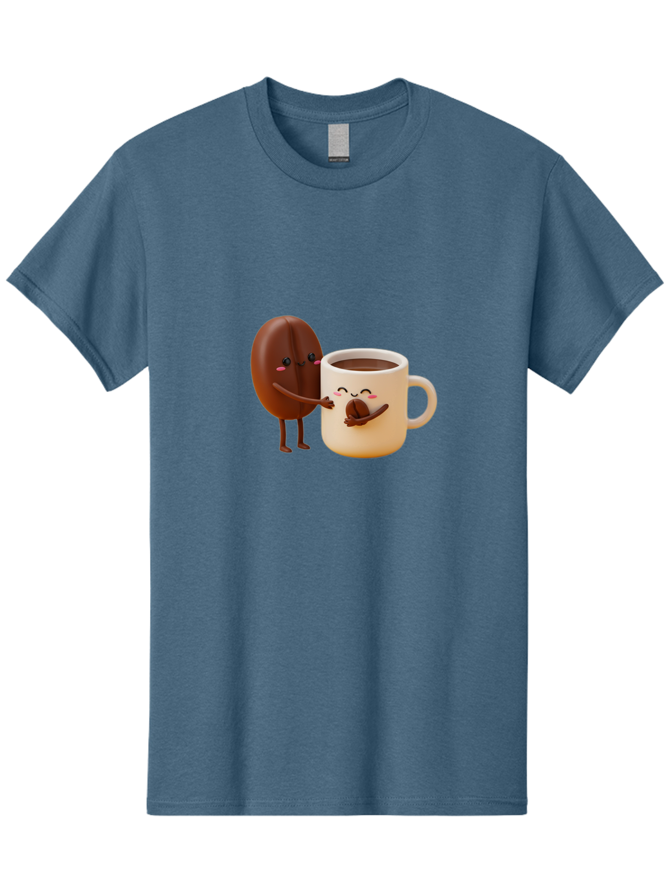 Coffee-Bean-And-Coffee-Mug Men'S Graphic Tee, 100% Cotton, Comfortable Casual Summer Wear, Machine Washable, Cartoon Coffee Bean, Anthropomorphic Coffee Mug, Cute Illustration, Digital Art, Coffee Culture, Humorous Design, Cartoon Characters, Bab770