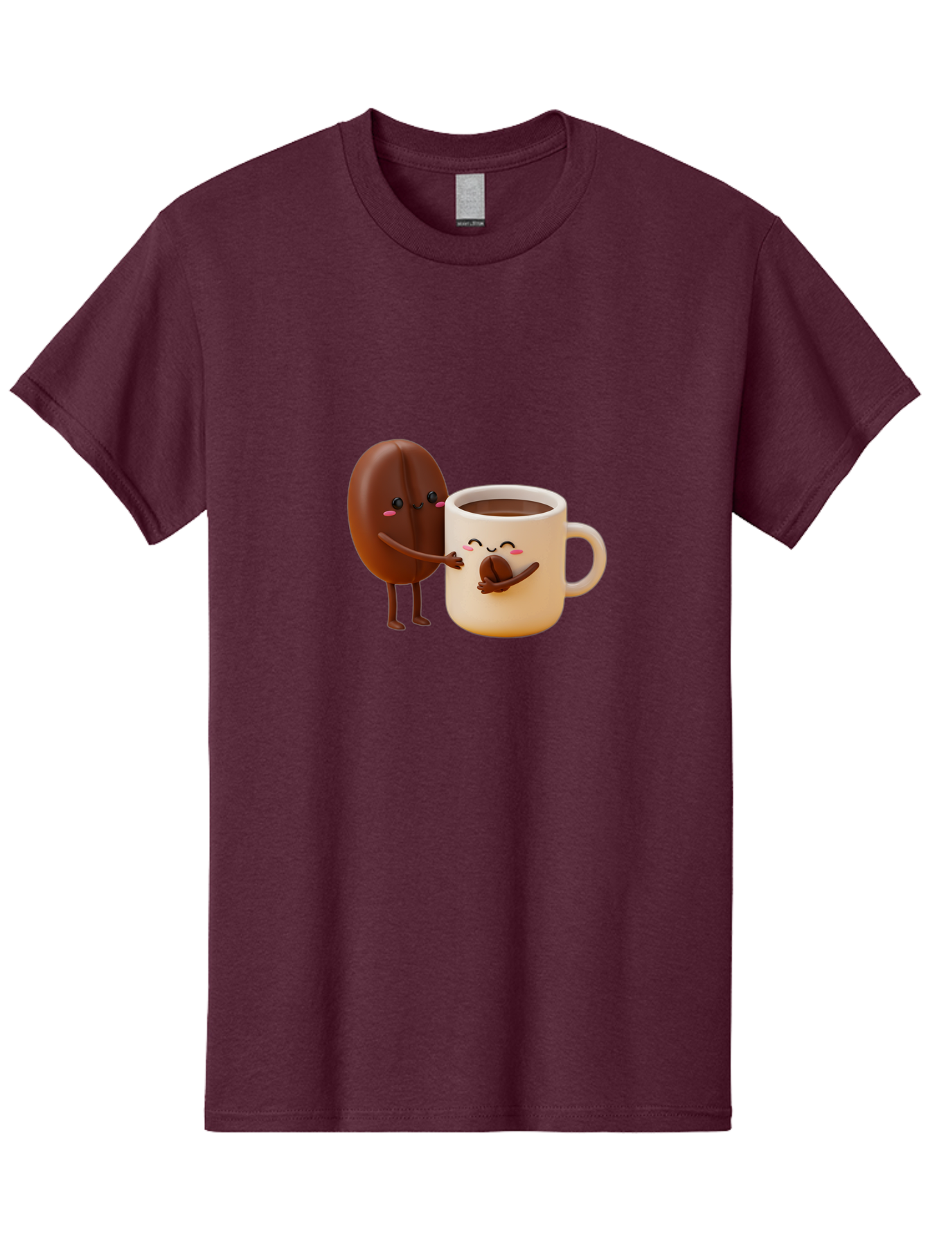 Coffee-Bean-And-Coffee-Mug Men'S Graphic Tee, 100% Cotton, Comfortable Casual Summer Wear, Machine Washable, Cartoon Coffee Bean, Anthropomorphic Coffee Mug, Cute Illustration, Digital Art, Coffee Culture, Humorous Design, Cartoon Characters, Bab770