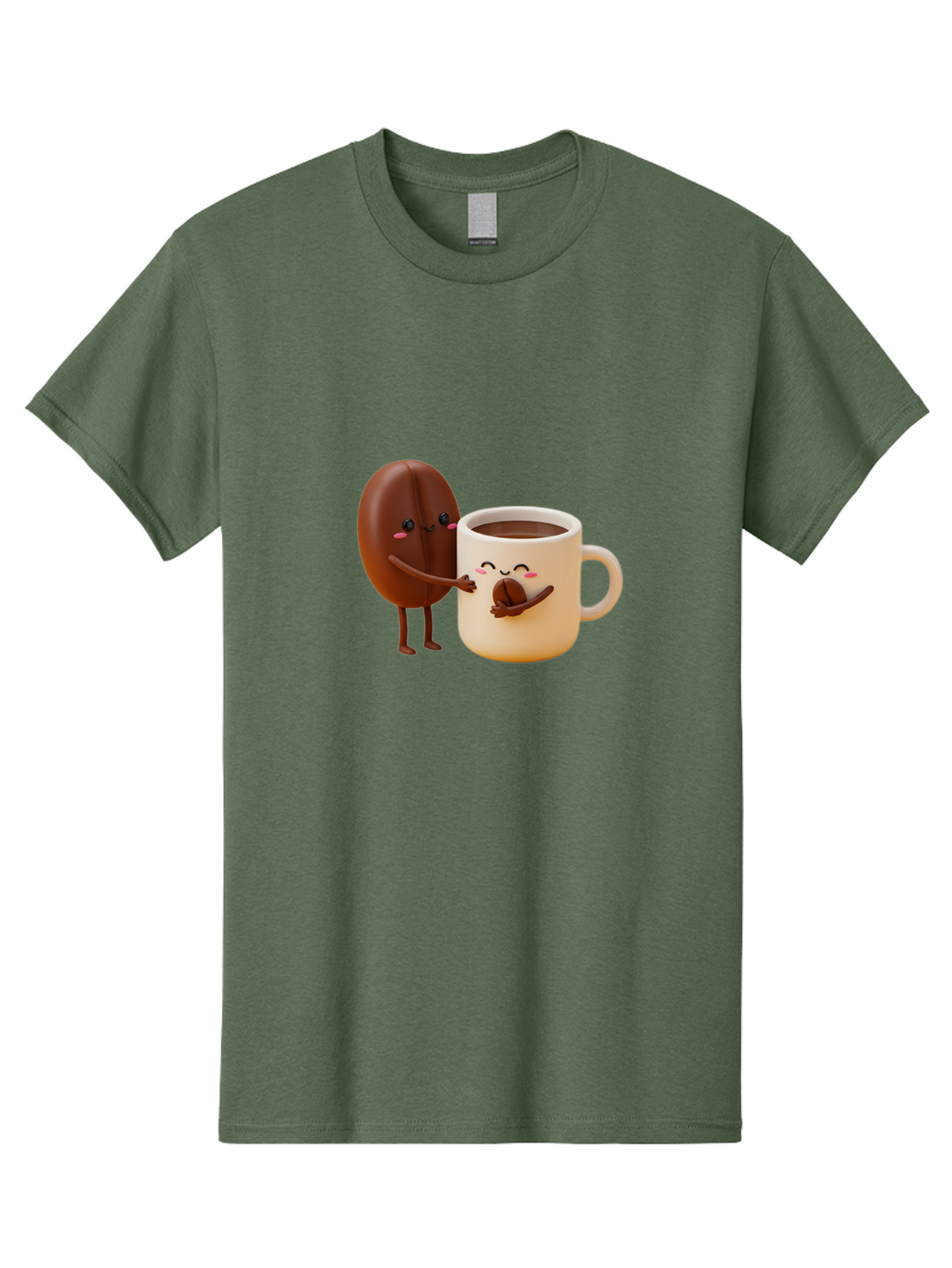 Coffee-Bean-And-Coffee-Mug Men'S Graphic Tee, 100% Cotton, Comfortable Casual Summer Wear, Machine Washable, Cartoon Coffee Bean, Anthropomorphic Coffee Mug, Cute Illustration, Digital Art, Coffee Culture, Humorous Design, Cartoon Characters, Bab770