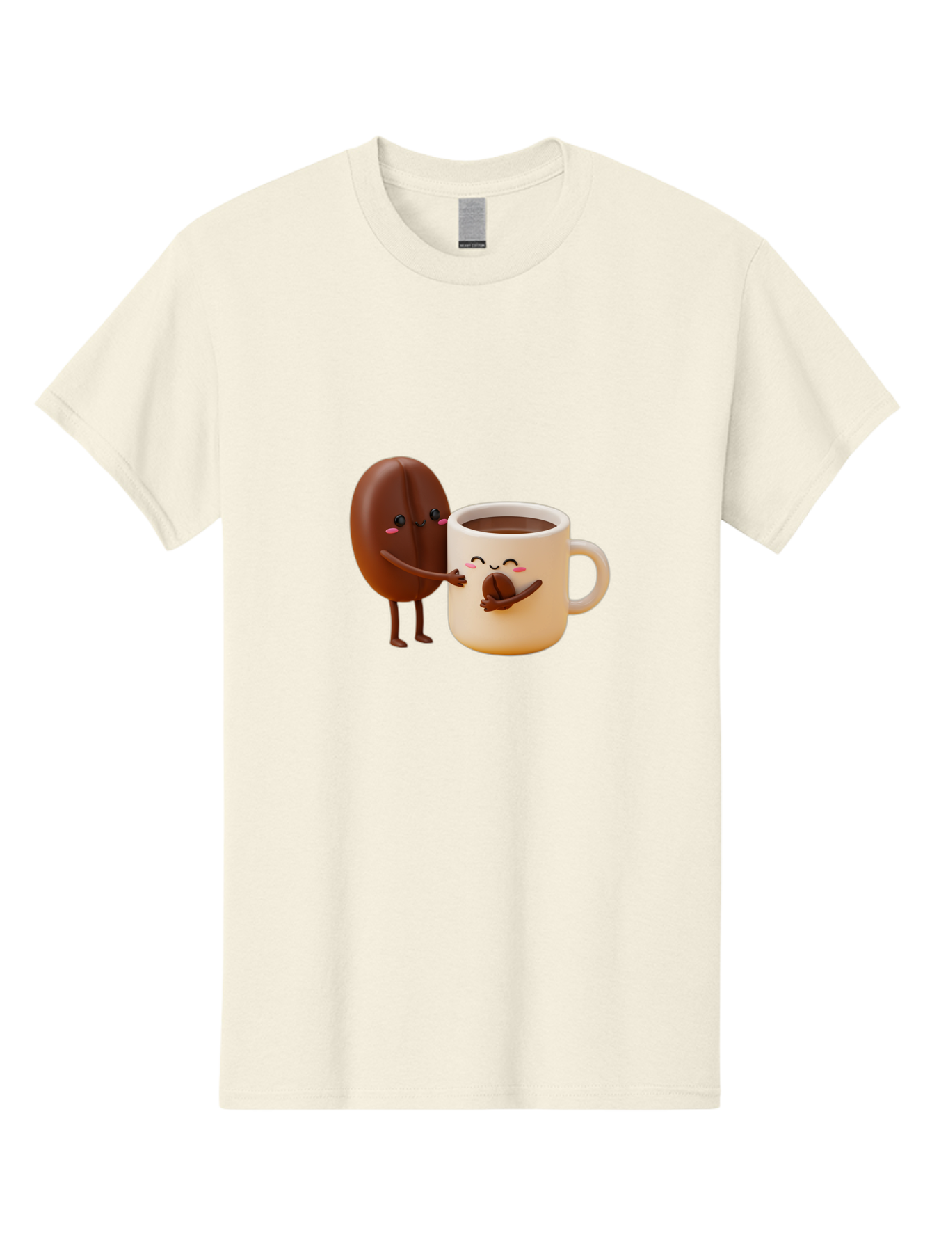 Coffee-Bean-And-Coffee-Mug Men'S Graphic Tee, 100% Cotton, Comfortable Casual Summer Wear, Machine Washable, Cartoon Coffee Bean, Anthropomorphic Coffee Mug, Cute Illustration, Digital Art, Coffee Culture, Humorous Design, Cartoon Characters, Bab770