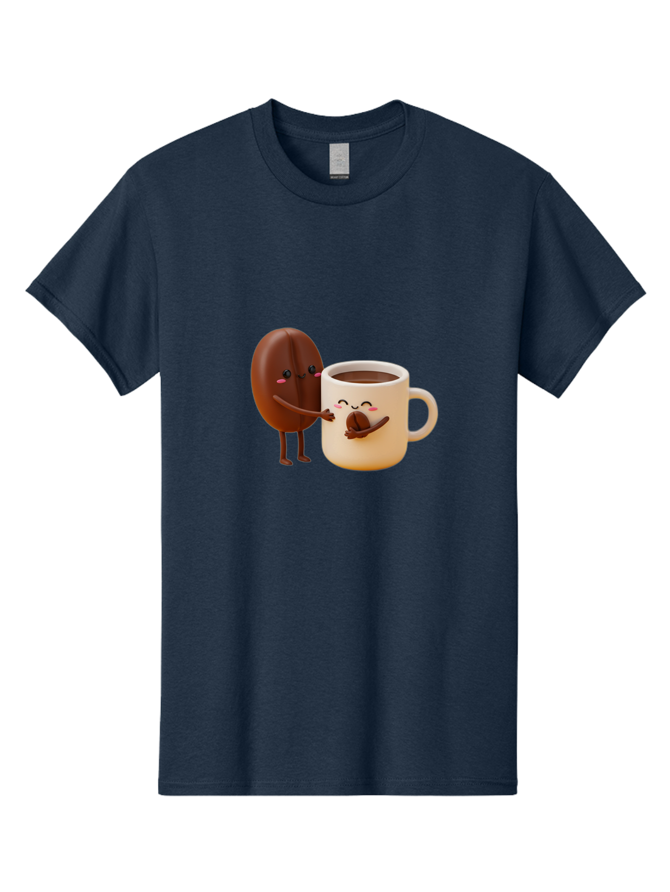 Coffee-Bean-And-Coffee-Mug Men'S Graphic Tee, 100% Cotton, Comfortable Casual Summer Wear, Machine Washable, Cartoon Coffee Bean, Anthropomorphic Coffee Mug, Cute Illustration, Digital Art, Coffee Culture, Humorous Design, Cartoon Characters, Bab770