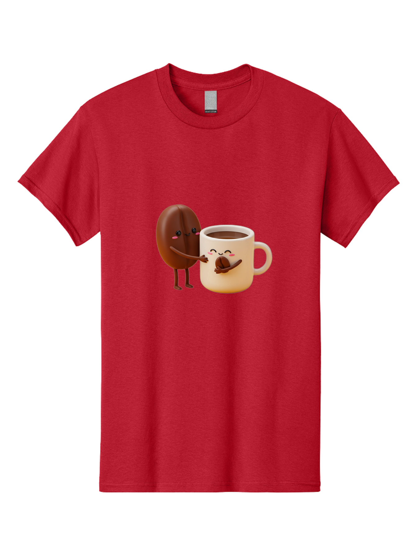 Coffee-Bean-And-Coffee-Mug Men'S Graphic Tee, 100% Cotton, Comfortable Casual Summer Wear, Machine Washable, Cartoon Coffee Bean, Anthropomorphic Coffee Mug, Cute Illustration, Digital Art, Coffee Culture, Humorous Design, Cartoon Characters, Bab770
