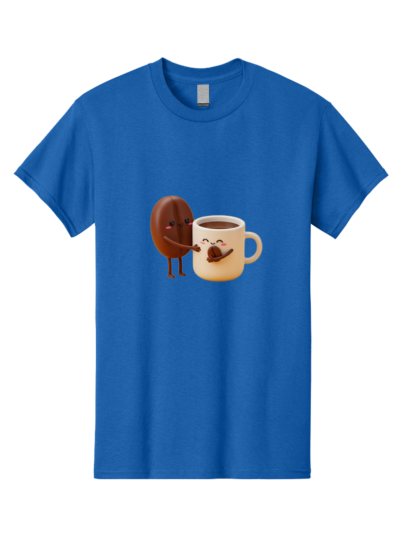 Coffee-Bean-And-Coffee-Mug Men'S Graphic Tee, 100% Cotton, Comfortable Casual Summer Wear, Machine Washable, Cartoon Coffee Bean, Anthropomorphic Coffee Mug, Cute Illustration, Digital Art, Coffee Culture, Humorous Design, Cartoon Characters, Bab770